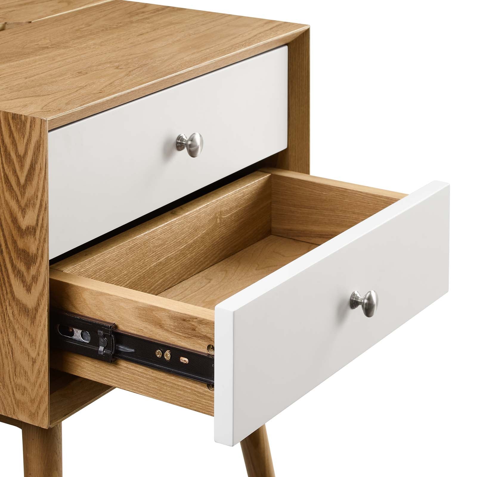 Modway Nightstands & Side Tables - Ember Wood Nightstand With USB Ports Natural White