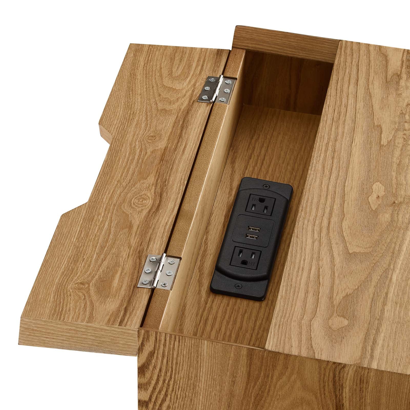 Modway Nightstands & Side Tables - Ember Wood Nightstand With USB Ports Natural White