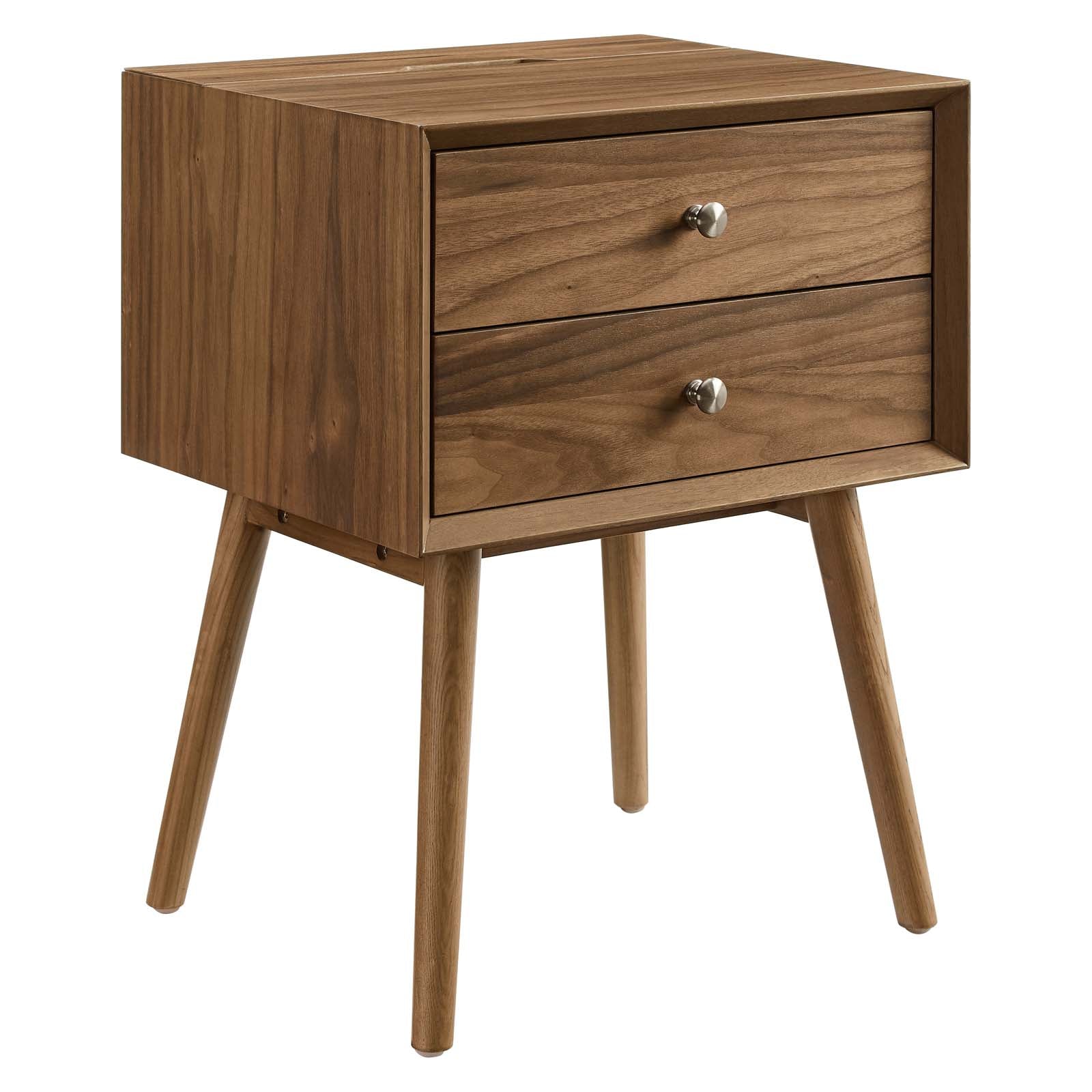 Modway Nightstands & Side Tables - Ember Wood Nightstand With USB Ports Walnut Walnut