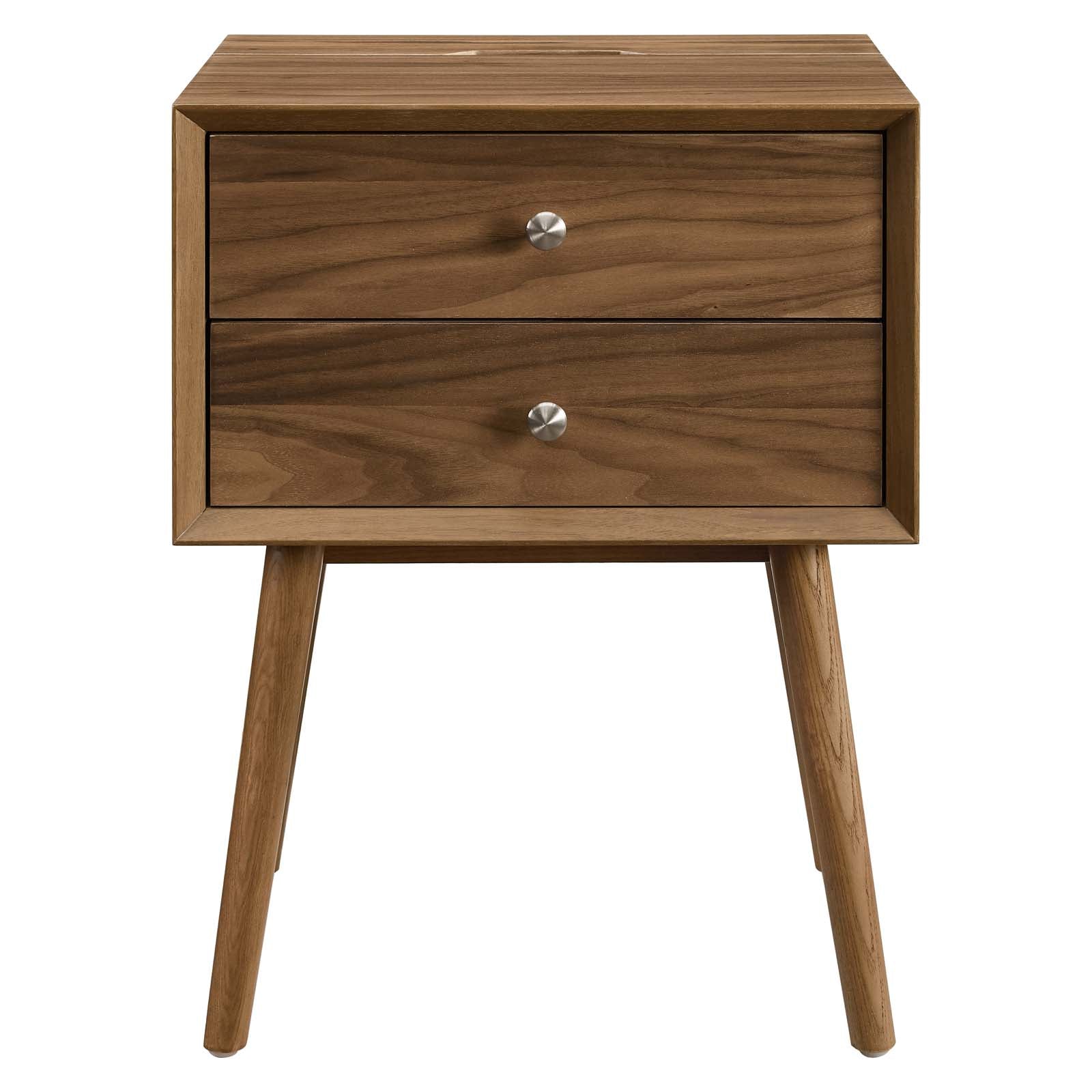 Modway Nightstands & Side Tables - Ember Wood Nightstand With USB Ports Walnut Walnut