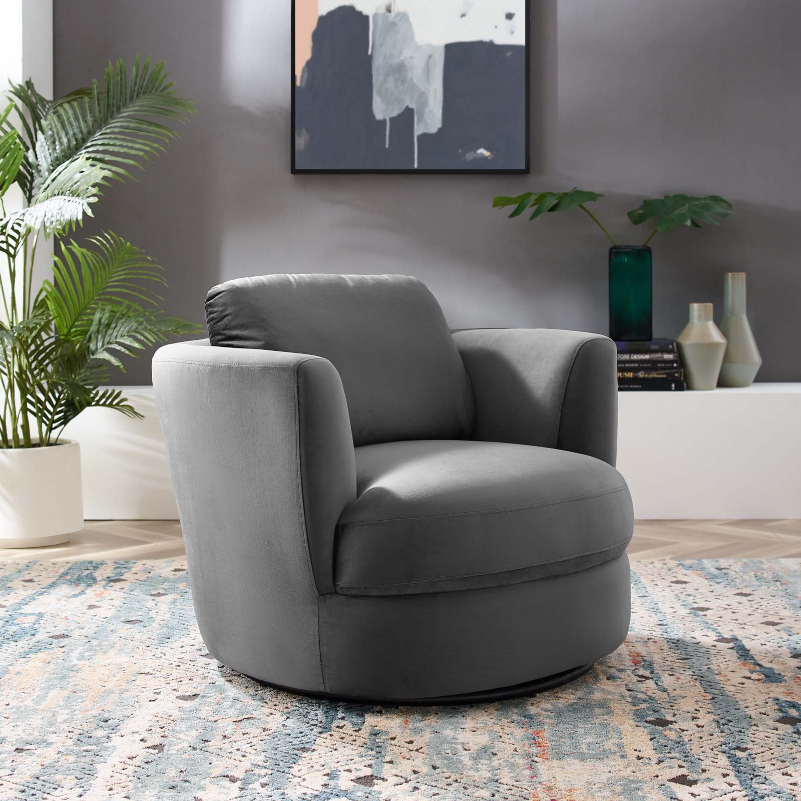 Modway Accent Chairs - Pirouette Performance Velvet Swivel Armchair Gray