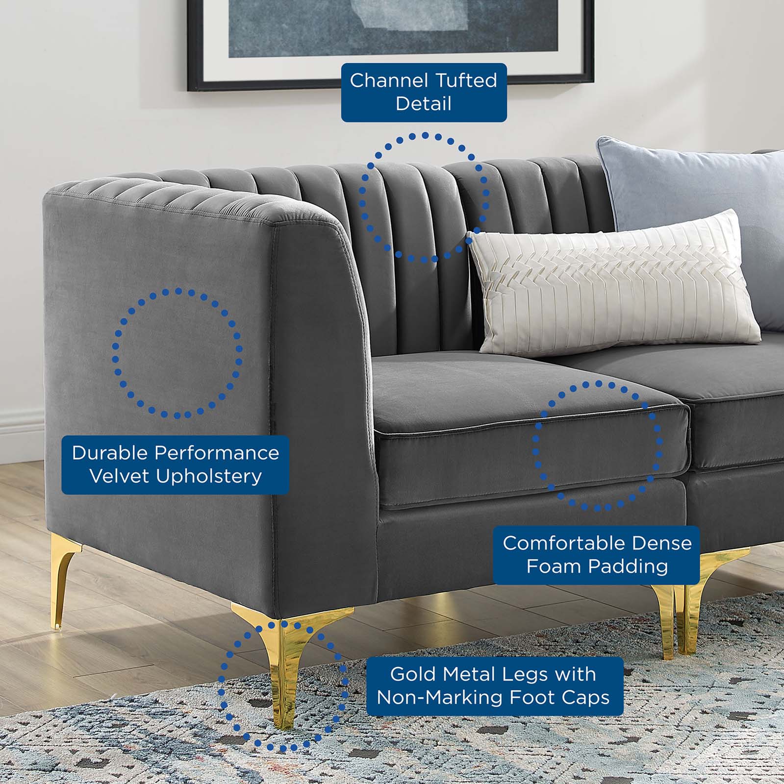 Modway Loveseats - Triumph Channel Tufted Performance Velvet Loveseat Gray