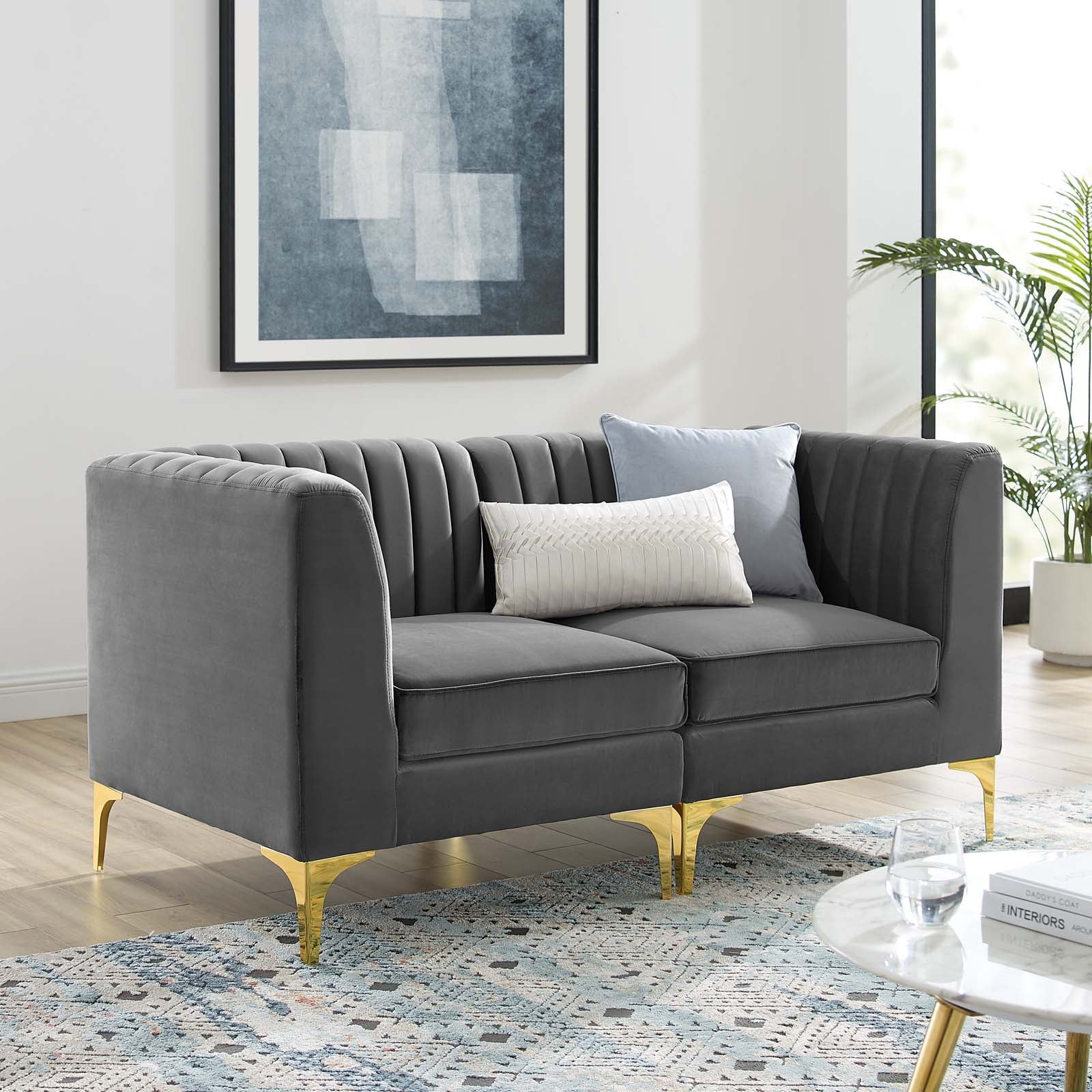 Modway Loveseats - Triumph Channel Tufted Performance Velvet Loveseat Gray