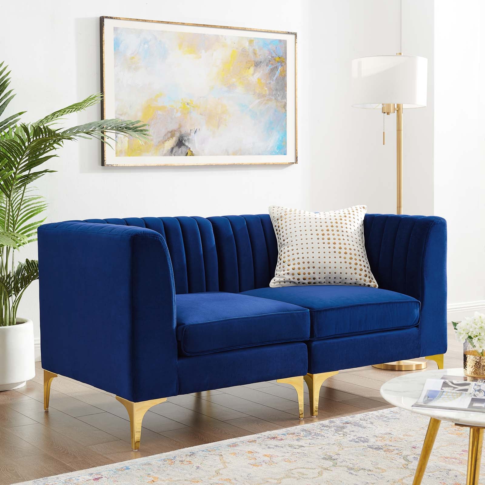 Modway Loveseats - Triumph Channel Tufted Performance Velvet Loveseat Navy