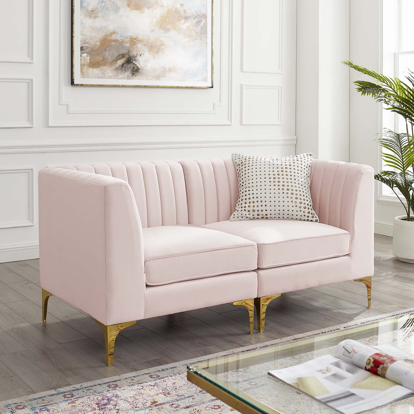 Modway Loveseats - Triumph Channel Tufted Performance Velvet Loveseat Pink