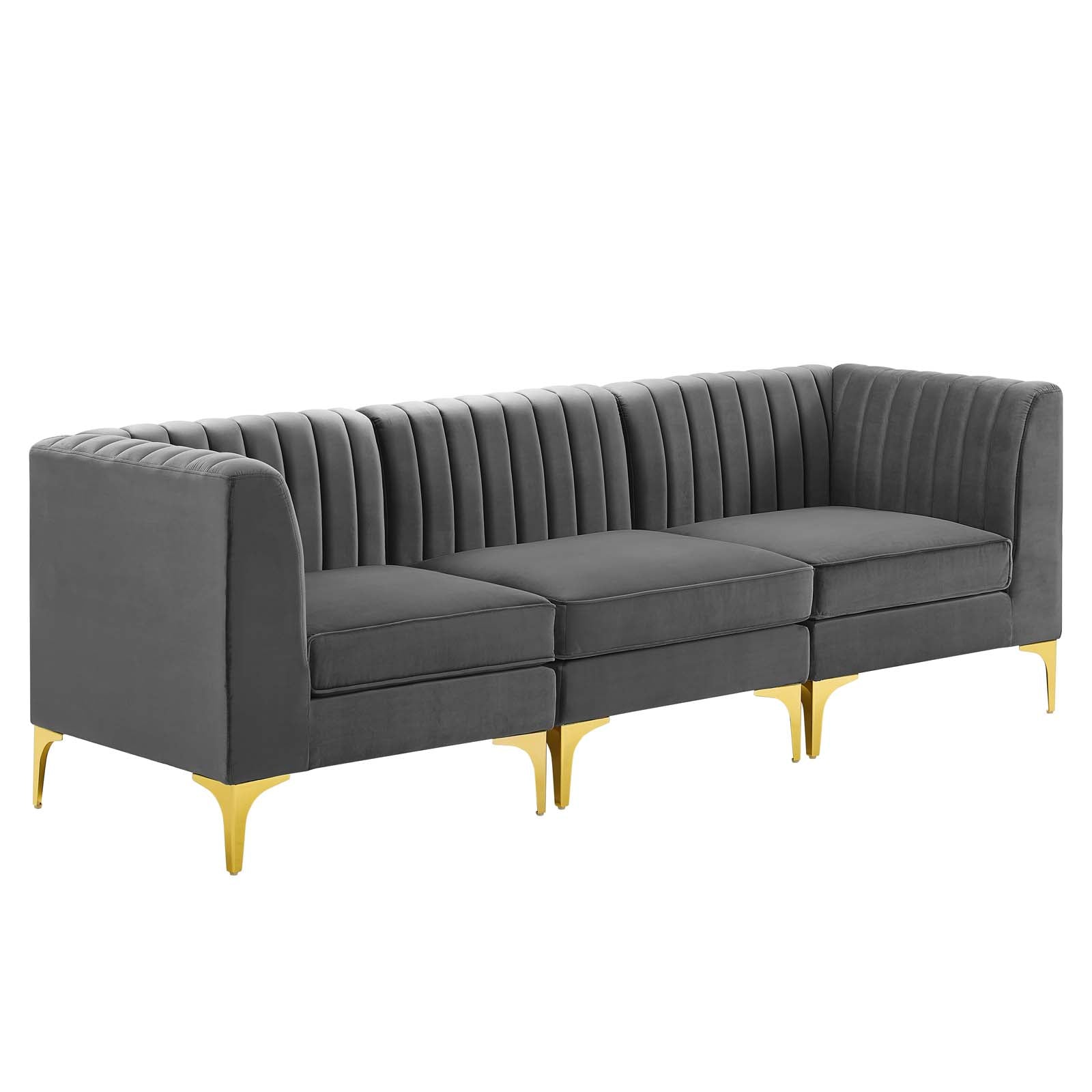 Modway Sofas & Couches - Triumph Channel Tufted Performance Velvet 3-Seater Sofa Gray