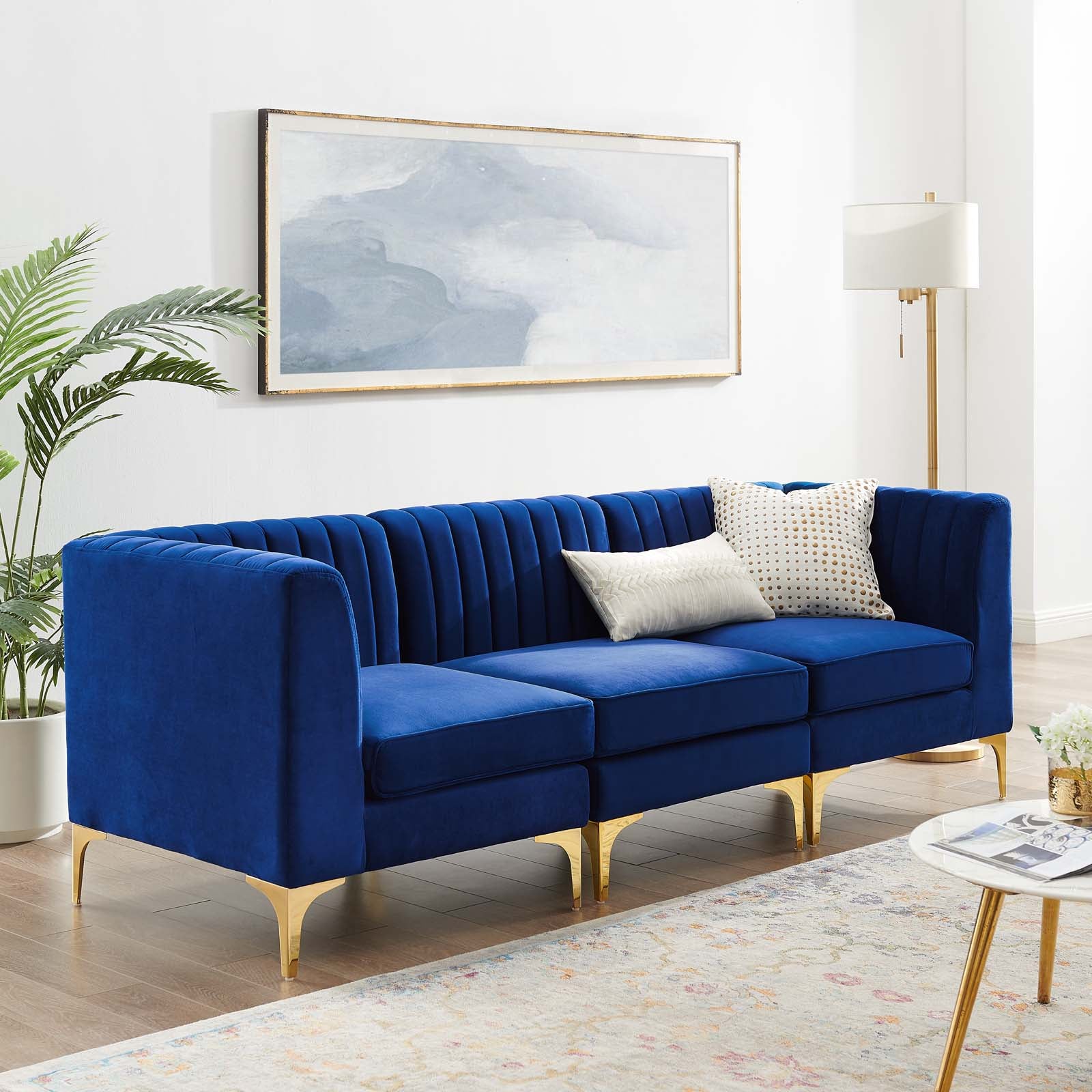 Buy Triumph Channel Tufted Performance Velvet 3 Seater Sofa Navy