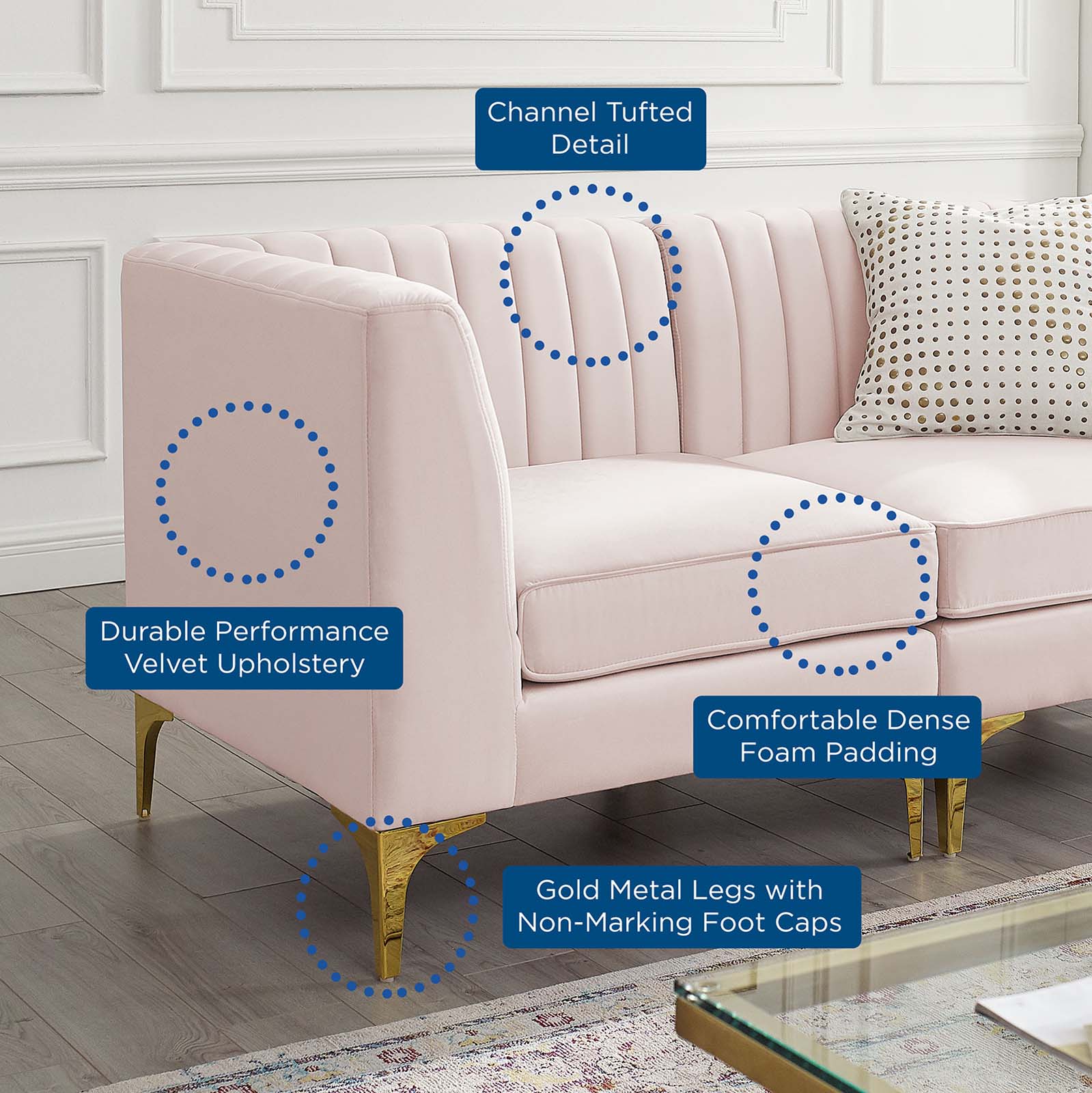 Modway Sofas & Couches - Triumph Channel Tufted Performance Velvet 3-Seater Sofa Pink