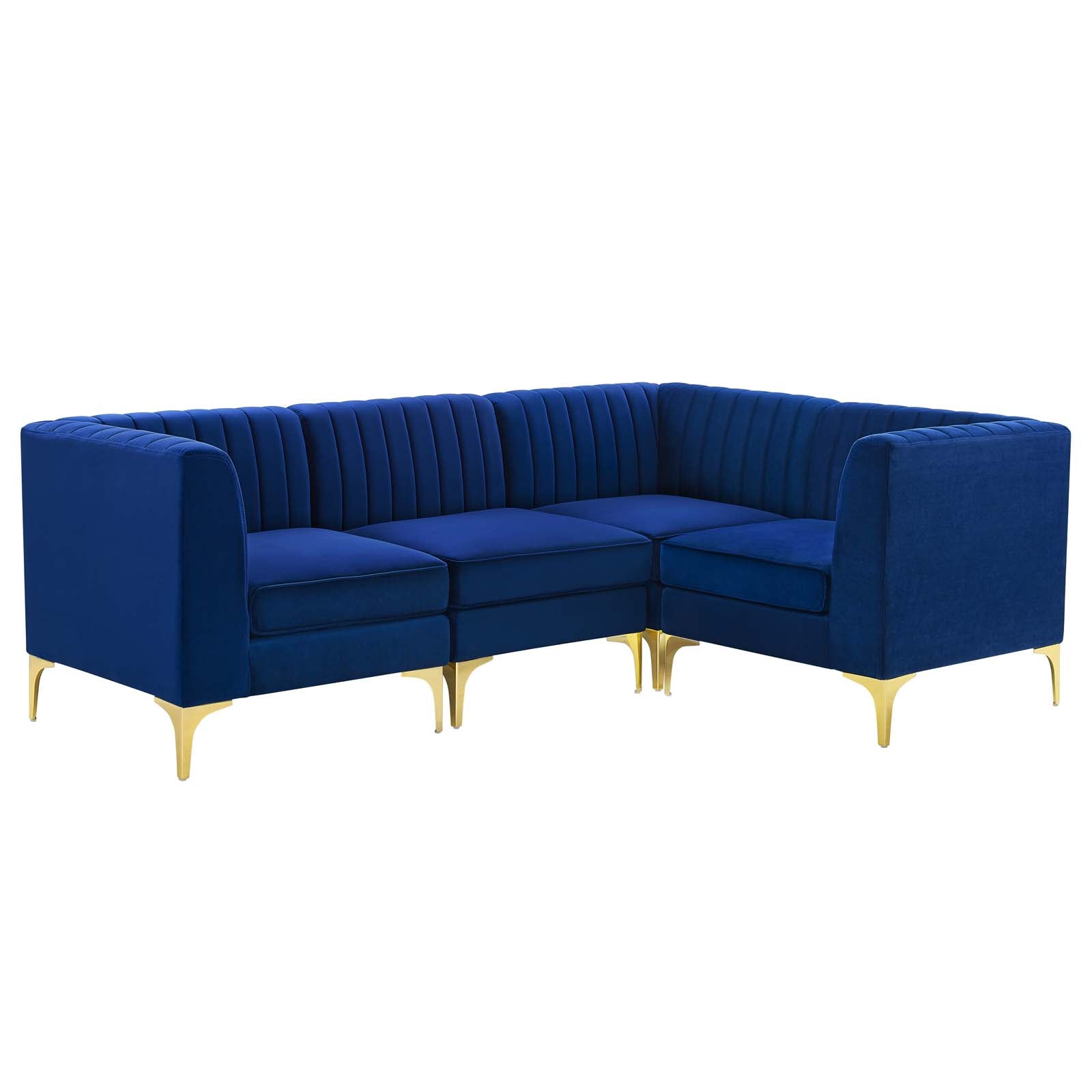 Modway Sectional Sofas - Triumph Channel Tufted Performance Velvet 4-Piece Sectional Sofa Navy