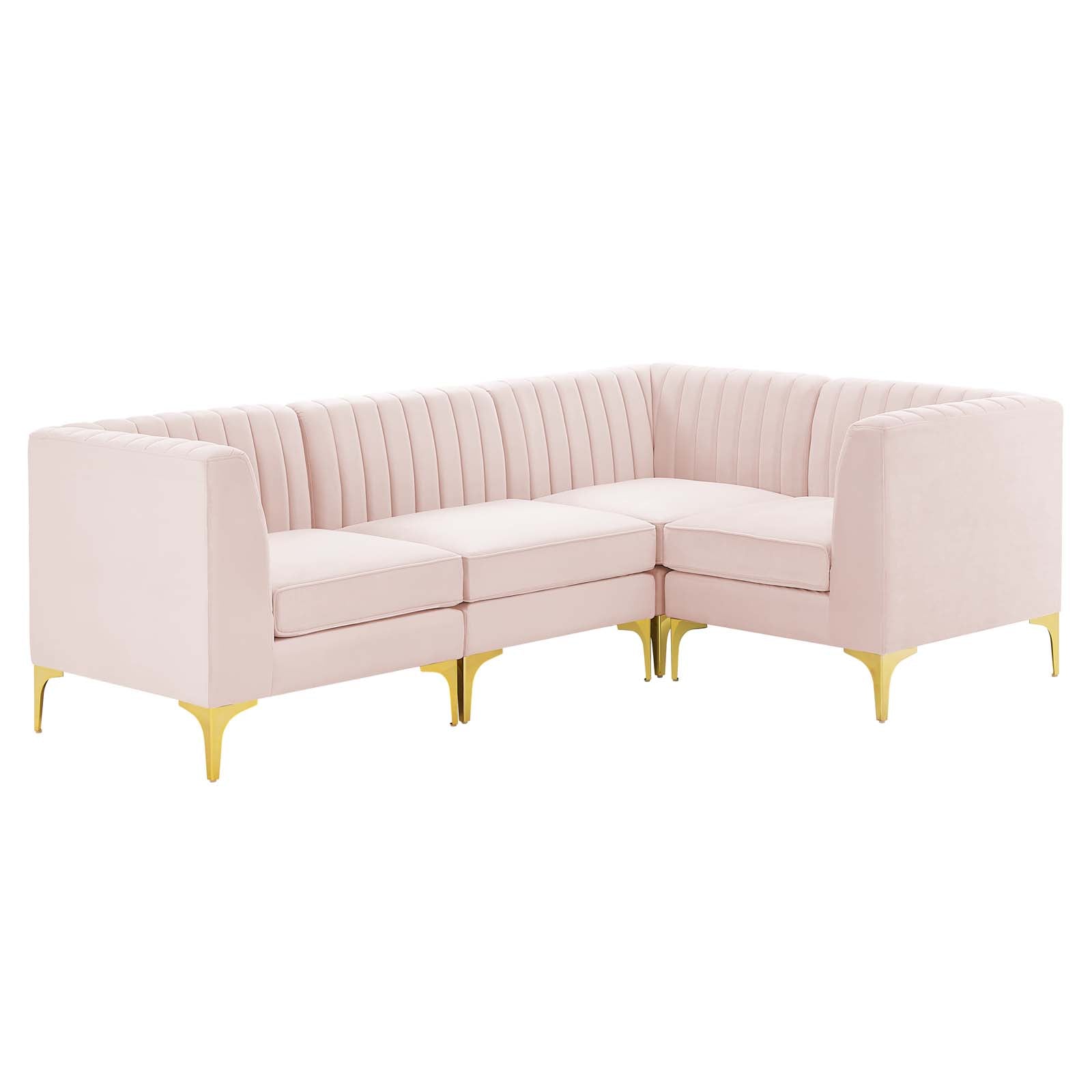 Modway Sectional Sofas - Triumph Channel Tufted Performance Velvet 4-Piece Sectional Sofa Pink