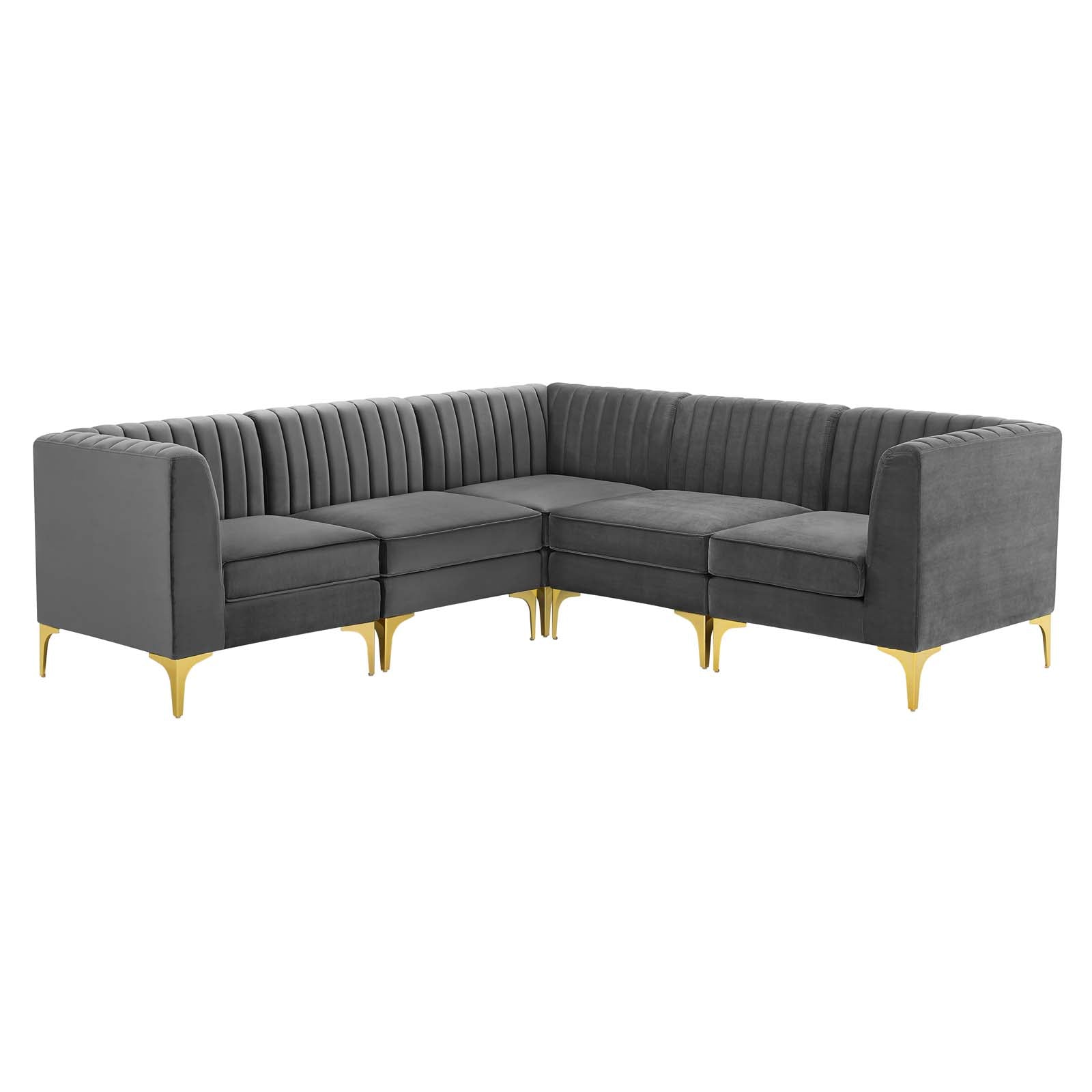 Modway Sectional Sofas - Triumph Channel Tufted Performance Velvet 5 Piece Sectional Sofa Gray 91"