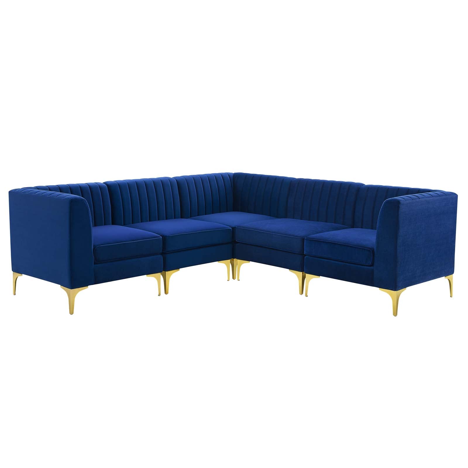 Modway Sectional Sofas - Triumph Channel Tufted Performance 30.5 " H Velvet 5-Piece Sectional Sofa Navy