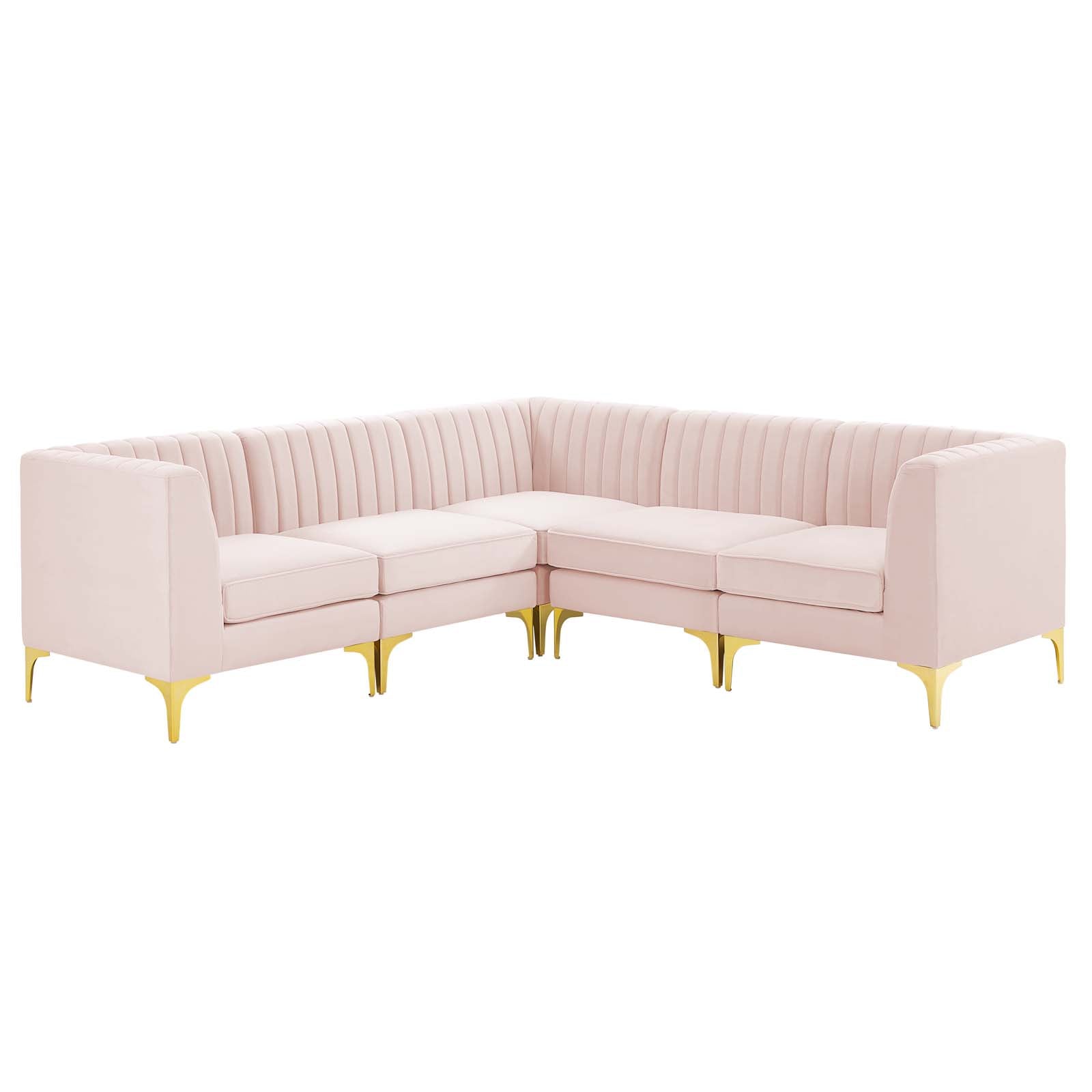 Modway Sectional Sofas - Triumph Channel Tufted Performance 30.5 " H Velvet 5-Piece Sectional Sofa Pink