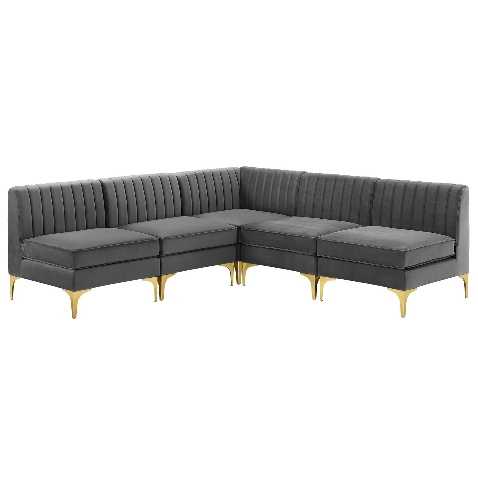 Modway Sectional Sofas - Triumph Channel Tufted Performance Velvet 5-Piece Sectional Sofa Gray