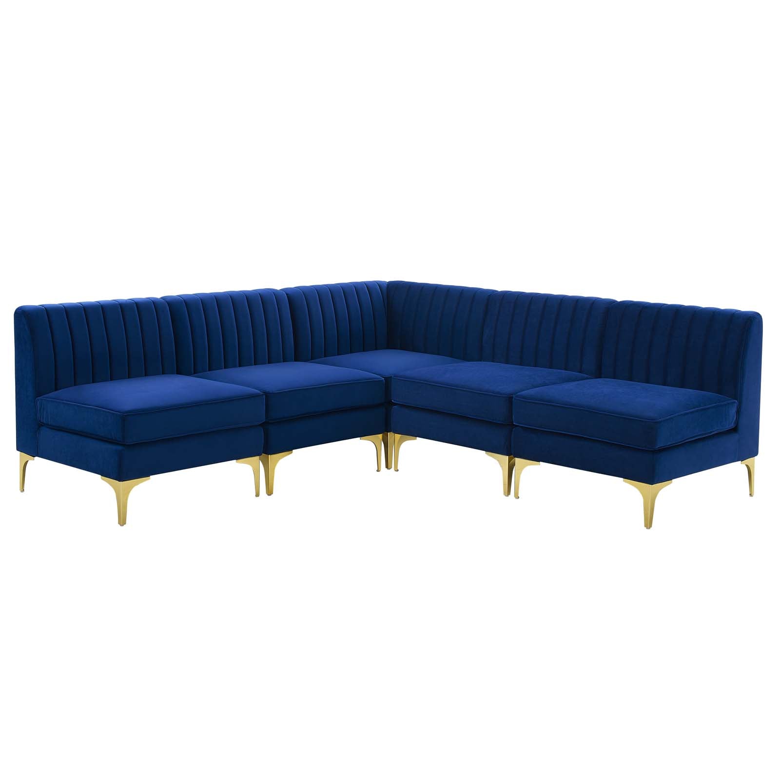 Modway Sectional Sofas - Triumph Channel Tufted Performance Velvet 5-Piece Sectional Sofa Navy