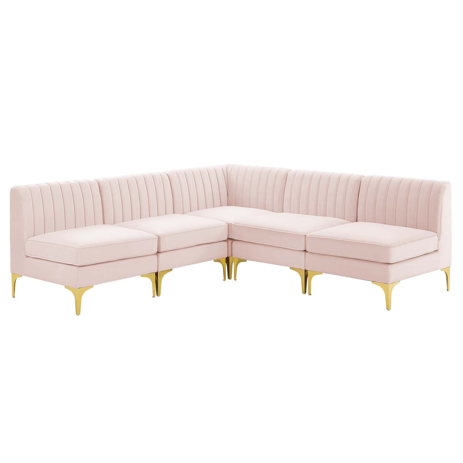 Modway Sectional Sofas - Triumph Channel Tufted Performance Velvet 5-Piece Sectional Sofa Pink
