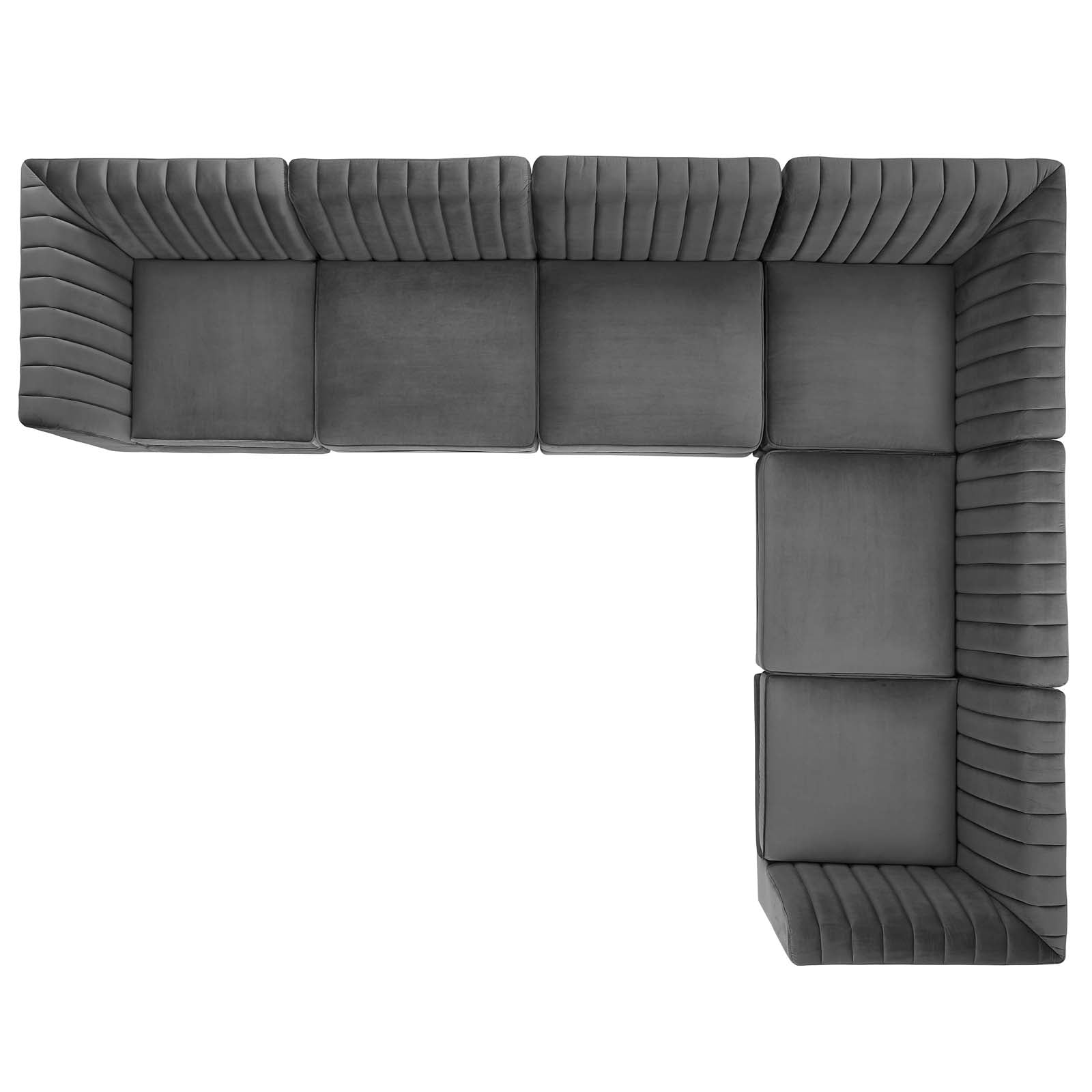 Modway Sectional Sofas - Triumph Channel Tufted Performance Velvet 6 Piece Sectional Sofa Gray 120"