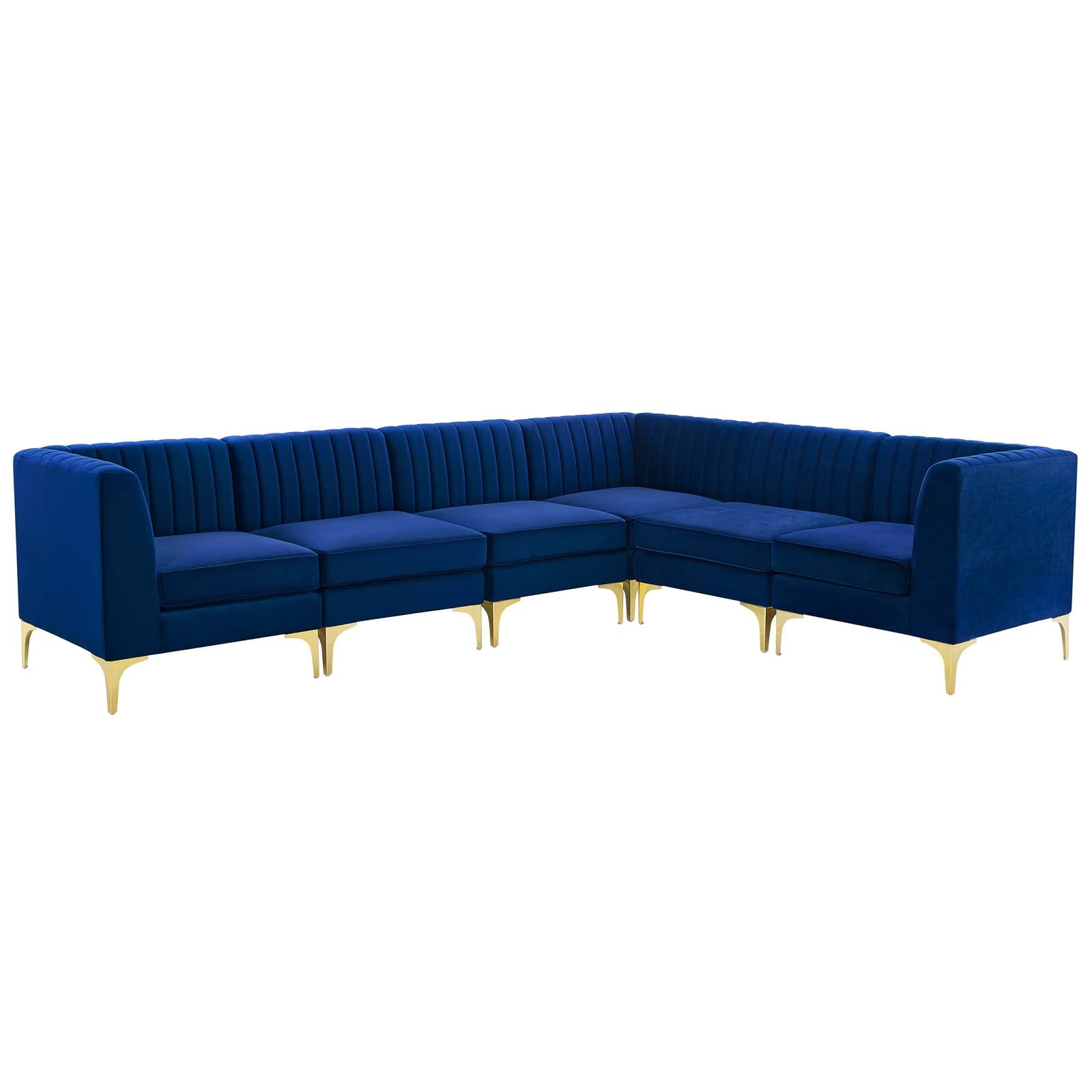 Modway Sectional Sofas - Triumph Channel Tufted Performance Velvet 6-Piece Sectional Sofa Navy
