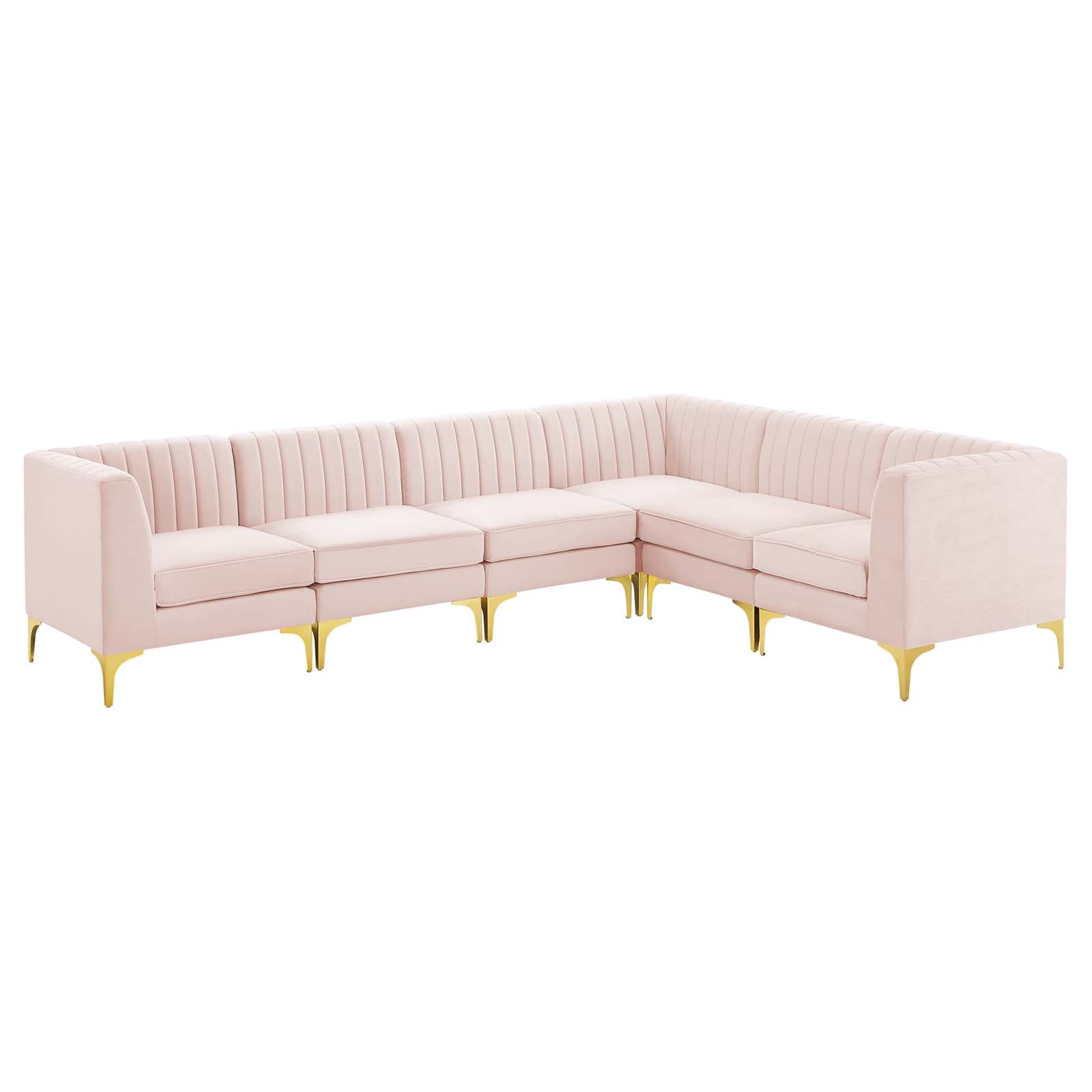 Modway Sectional Sofas - Triumph Channel Tufted Performance Velvet 6-Piece Sectional Sofa Pink