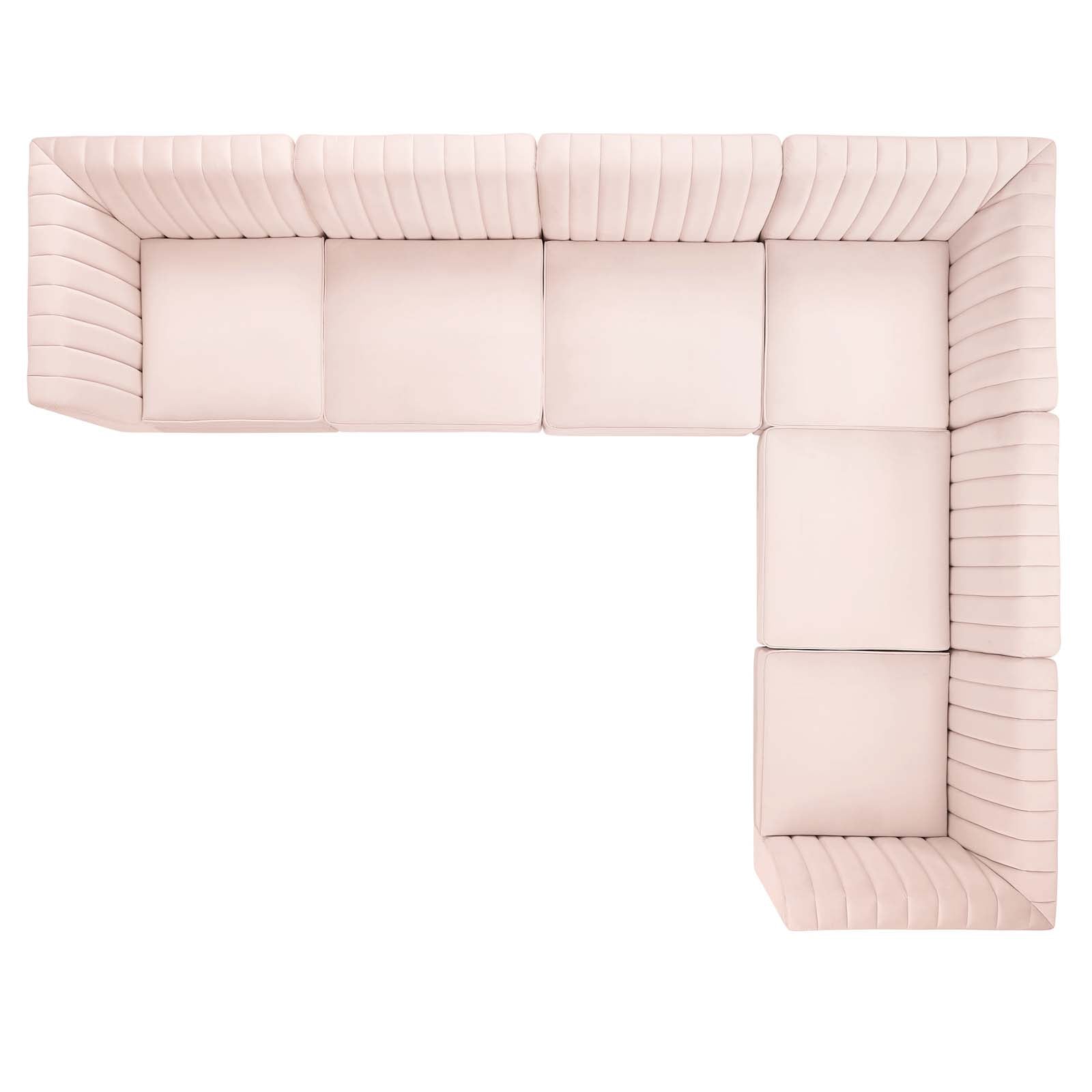 Modway Sectional Sofas - Triumph Channel Tufted Performance Velvet 6-Piece Sectional Sofa Pink