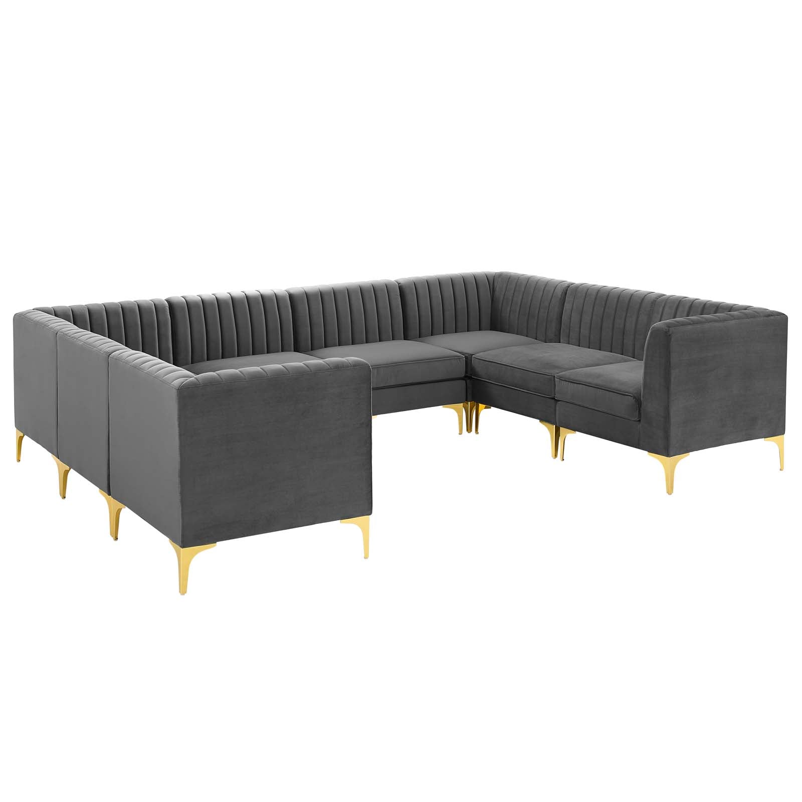 Modway Sectional Sofas - Triumph Channel Tufted Performance Velvet 8 Piece Sectional Sofa Gray 120"