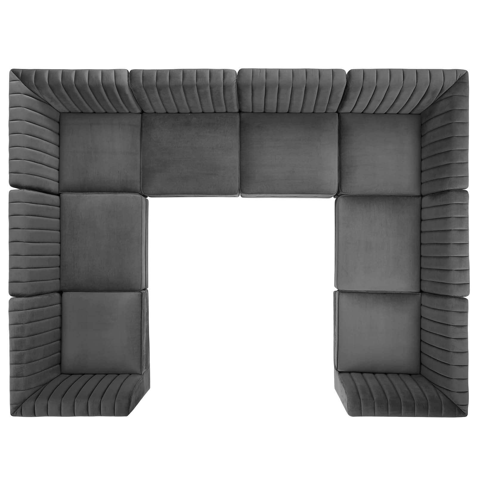 Modway Sectional Sofas - Triumph Channel Tufted Performance Velvet 8 Piece Sectional Sofa Gray 120"