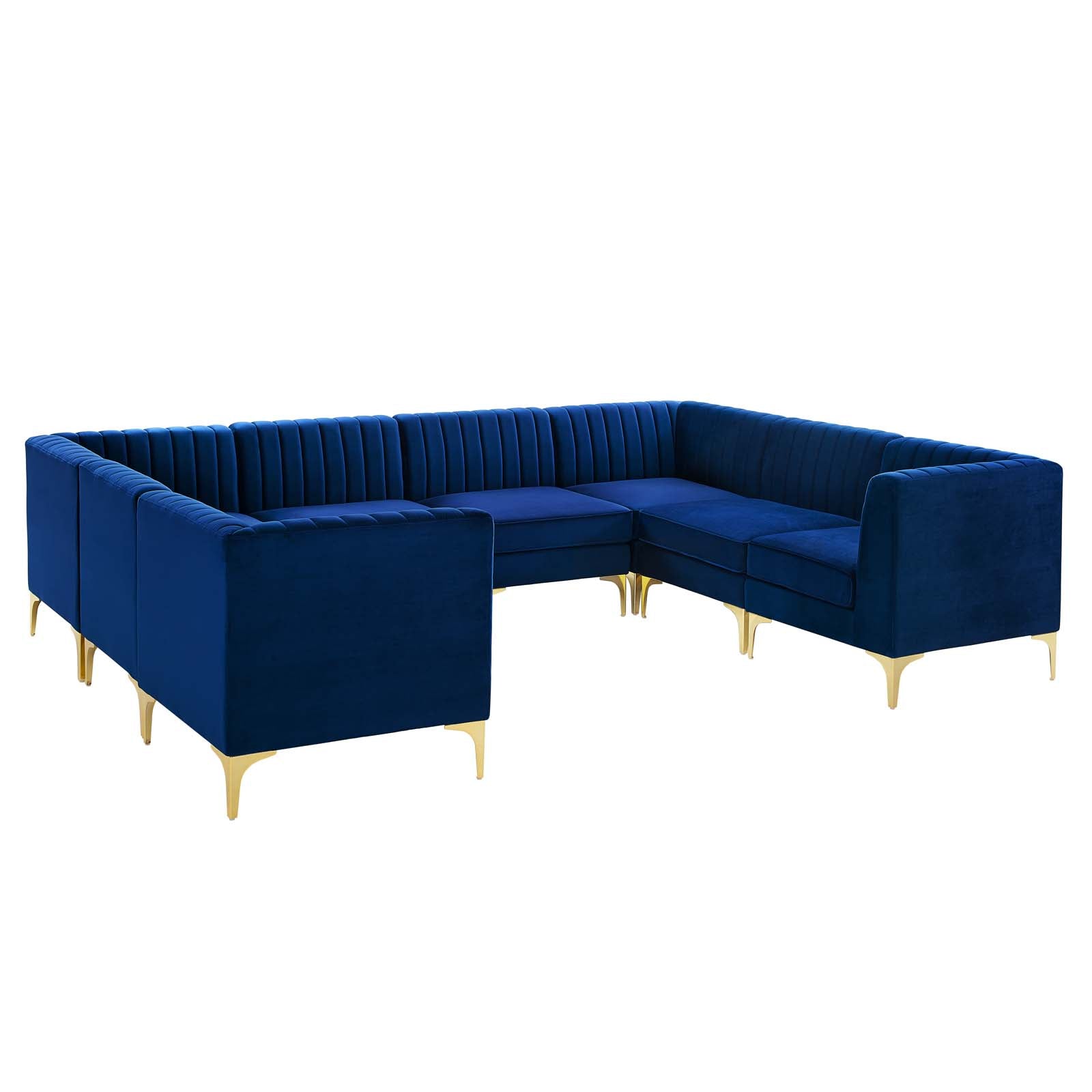 Modway Sectional Sofas - Triumph Channel Tufted Performance Velvet 8-Piece Sectional Sofa Navy
