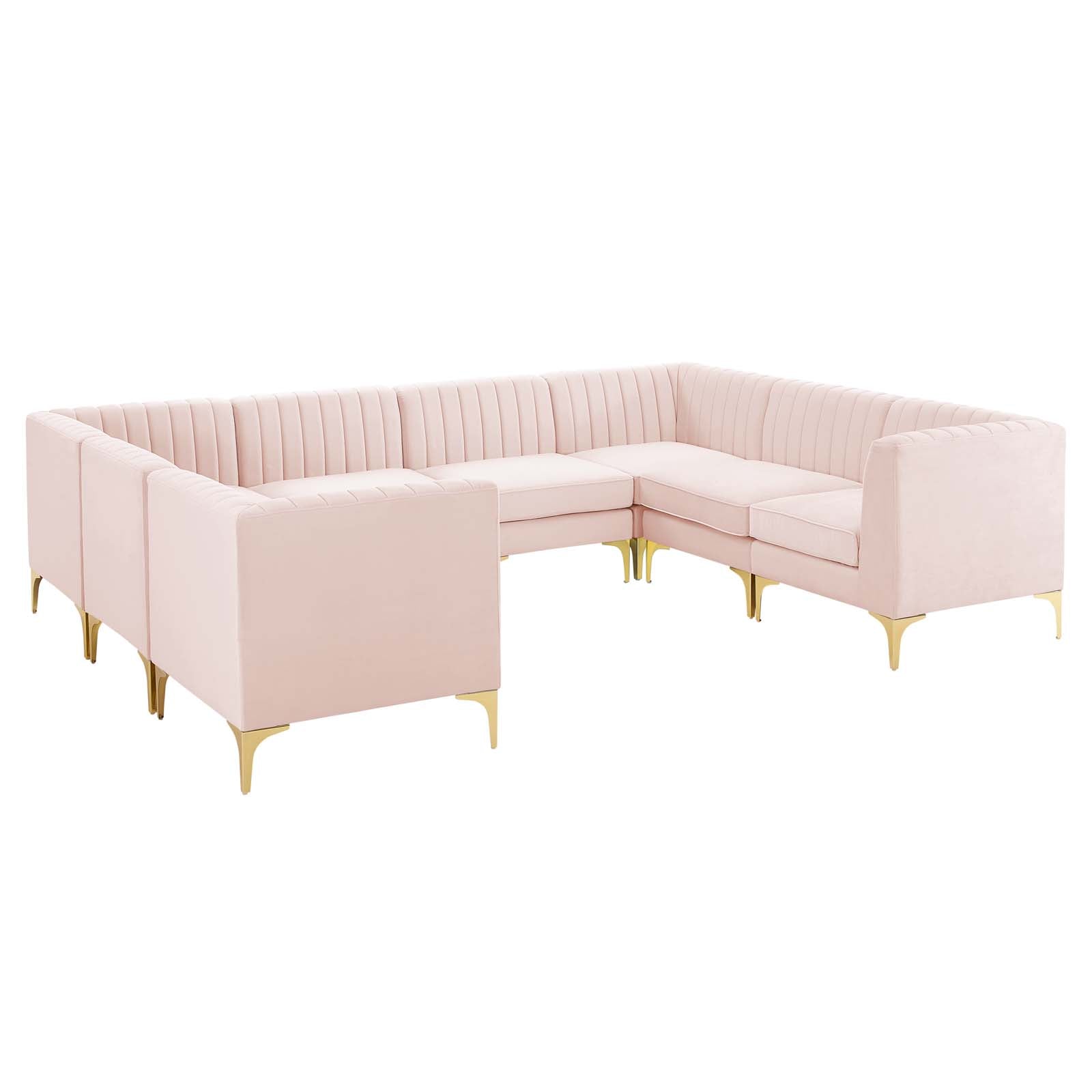 Modway Sectional Sofas - Triumph Channel Tufted Performance Velvet 8-Piece Sectional Sofa Pink