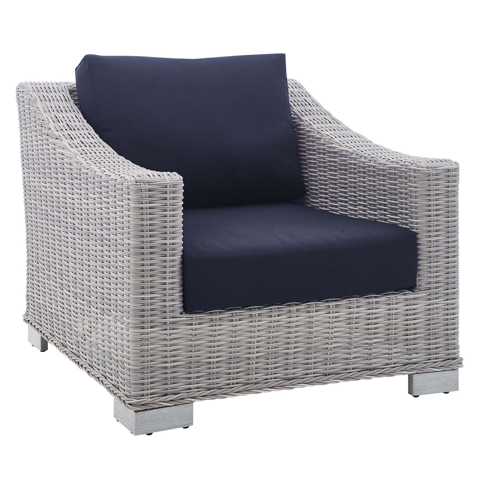 Modway Outdoor Sofas - Conway-Sunbrella¨-Outdoor-Patio-Wicker-Rattan-2-Piece-Armchair-and-Ottoman-Set-Light-Gray-Navy