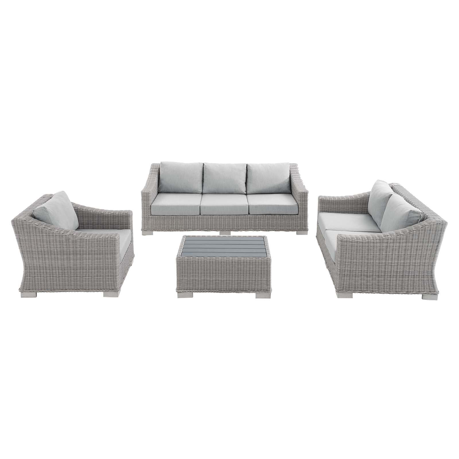 Modway Outdoor Conversation Sets - Conway Sunbrella Outdoor Patio Wicker Rattan 4-Piece Furniture Set Light Gray