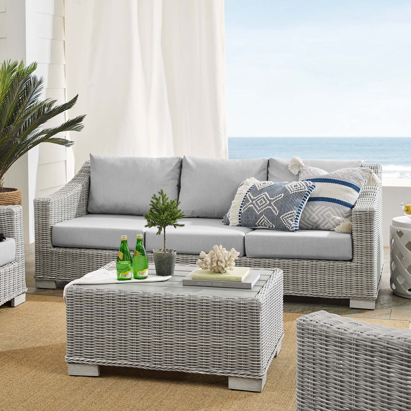Modway Outdoor Conversation Sets - Conway Sunbrella Outdoor Patio Wicker Rattan 4-Piece Furniture Set Light Gray