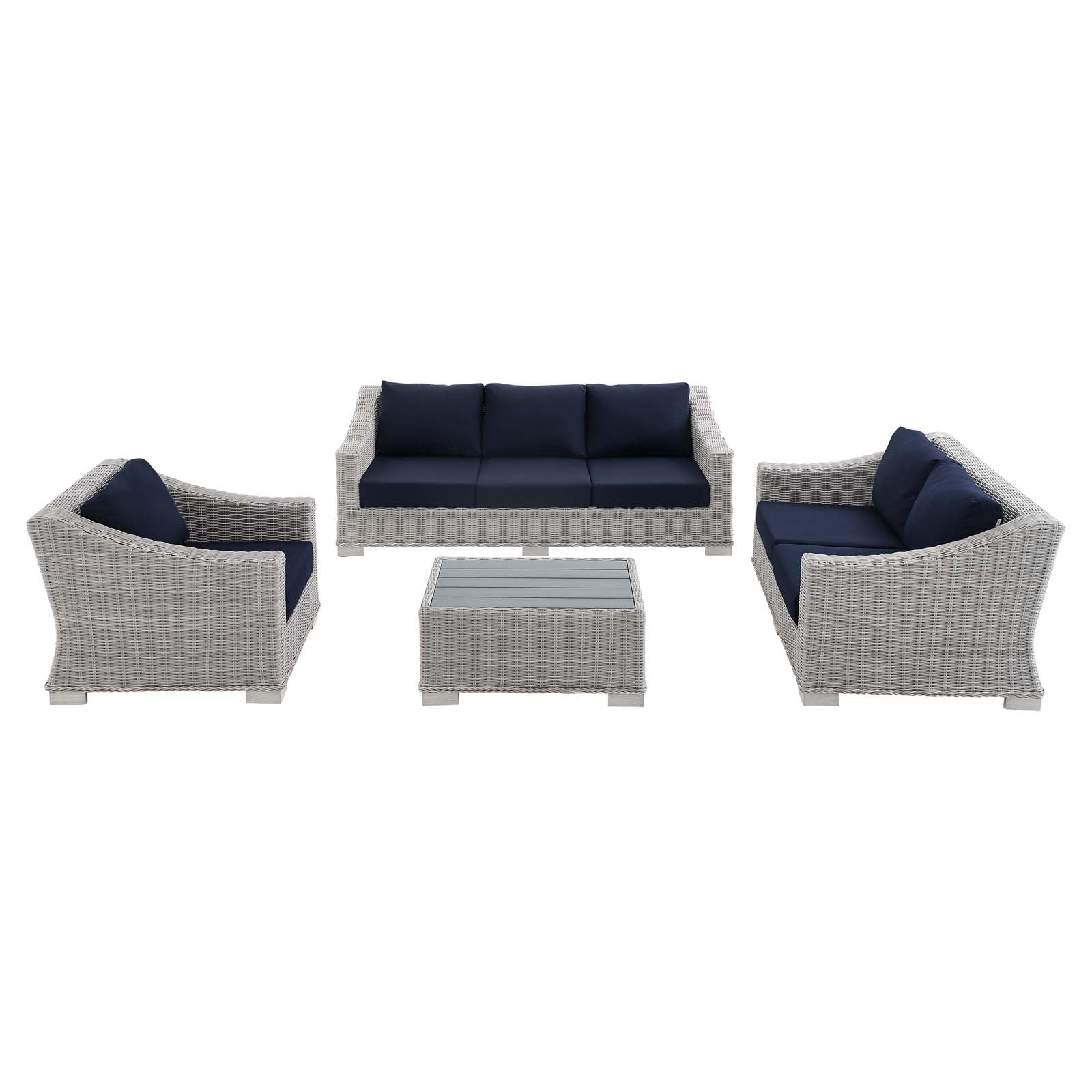 Modway Outdoor Conversation Sets - Conway Sunbrella Outdoor Patio Rattan 4-Piece Furniture Set Light Gray Navy