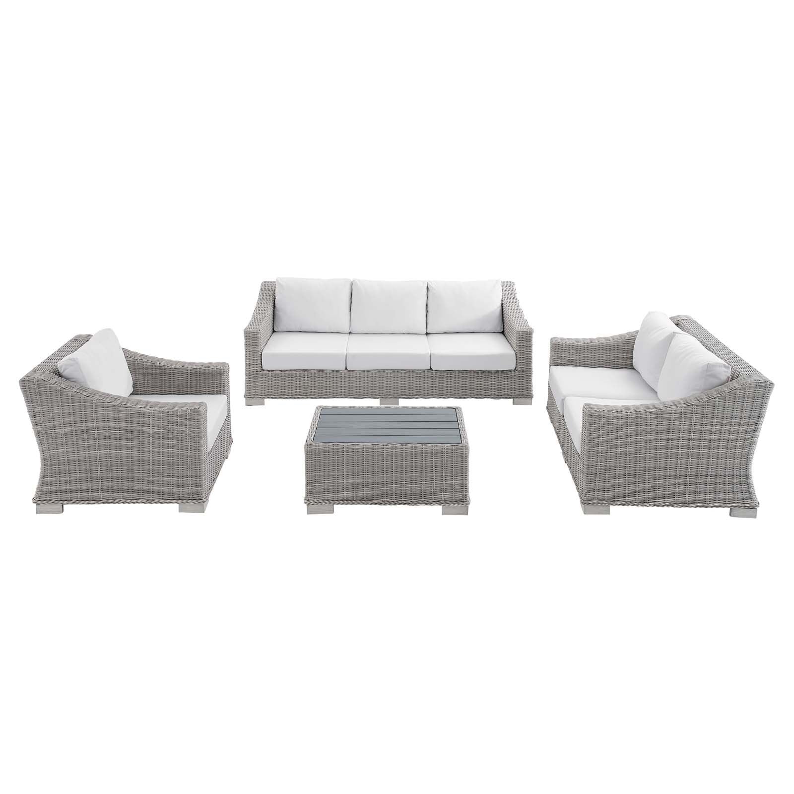 Modway Outdoor Conversation Sets - Conway Sunbrella Outdoor Patio Wicker 4-Piece Furniture Set Light Gray White