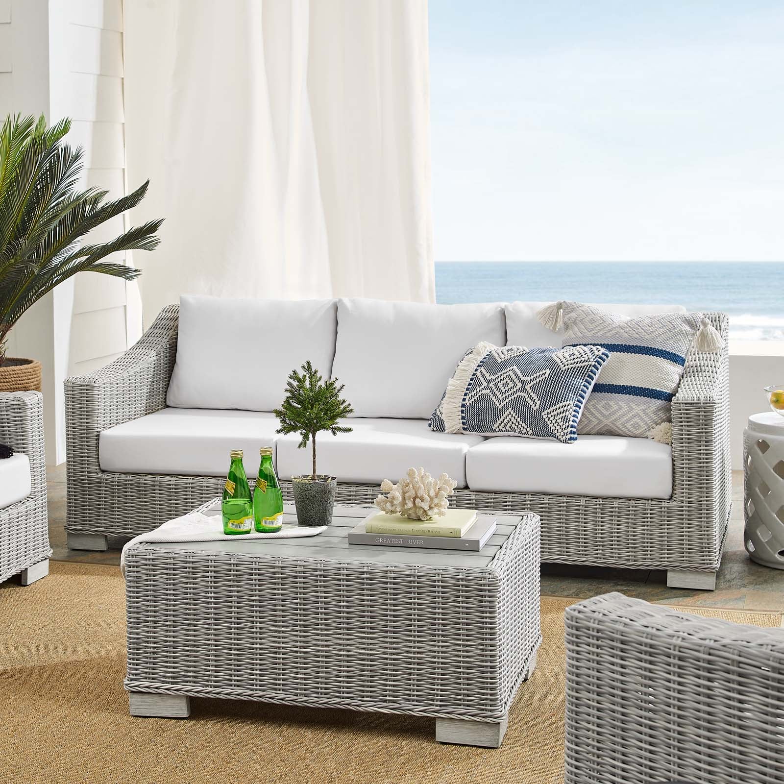 Modway Outdoor Conversation Sets - Conway Sunbrella Outdoor Patio Wicker 4-Piece Furniture Set Light Gray White
