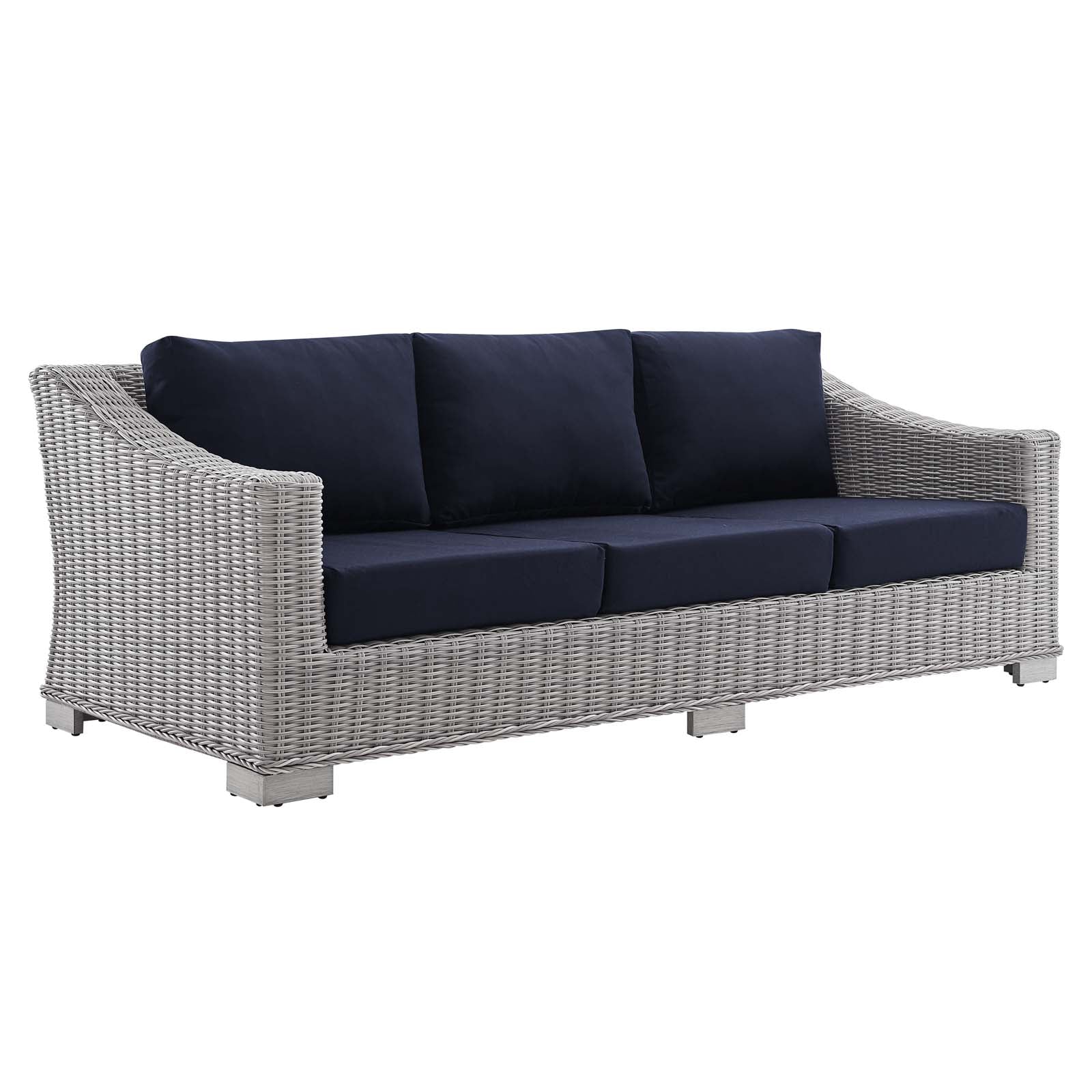 Modway Outdoor Sofas - Conway-Sunbrella¨-Outdoor-Patio-Wicker-Rattan-5-Piece-Furniture-Set-Light-Gray-Navy