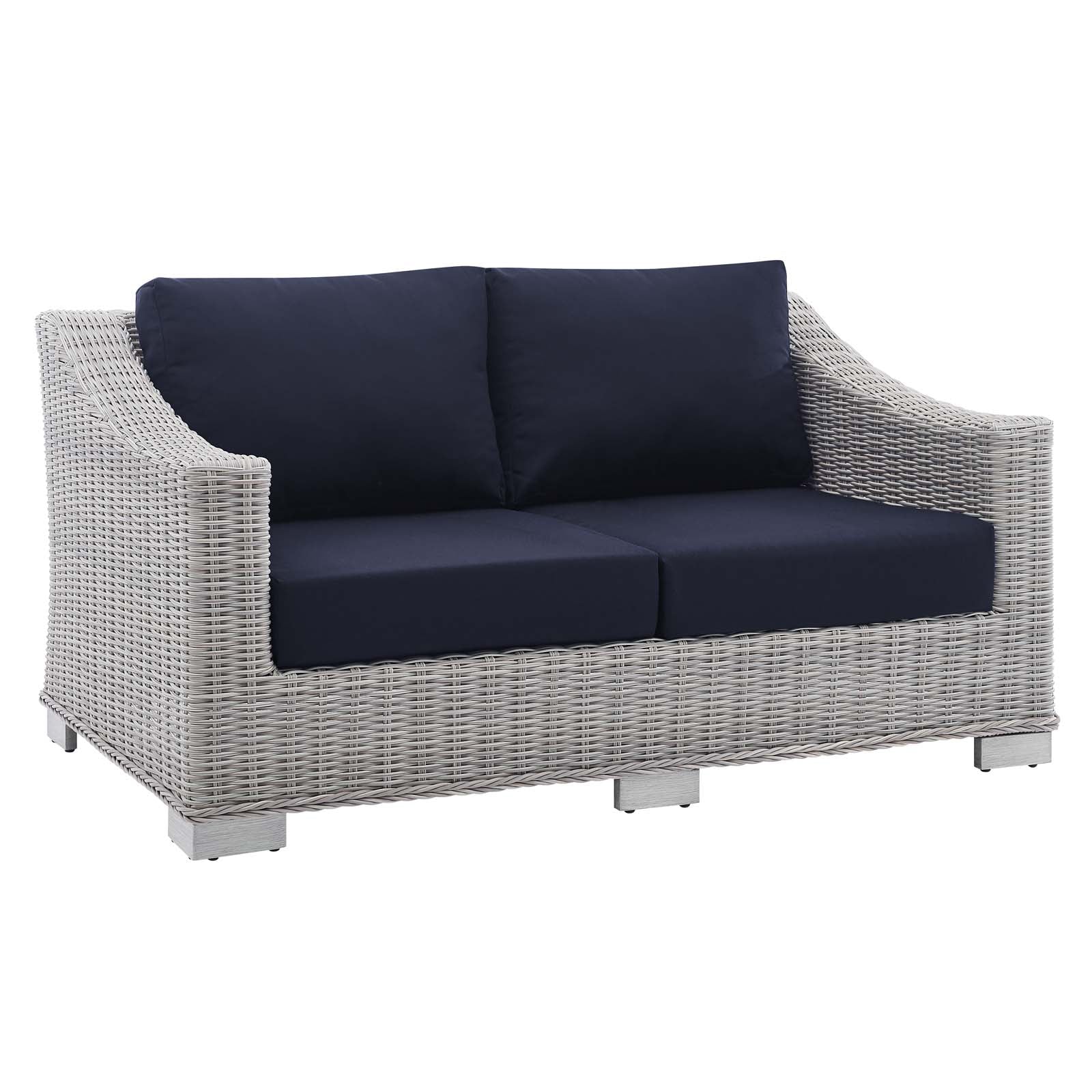 Modway Outdoor Sofas - Conway-Sunbrella¨-Outdoor-Patio-Wicker-Rattan-5-Piece-Furniture-Set-Light-Gray-Navy