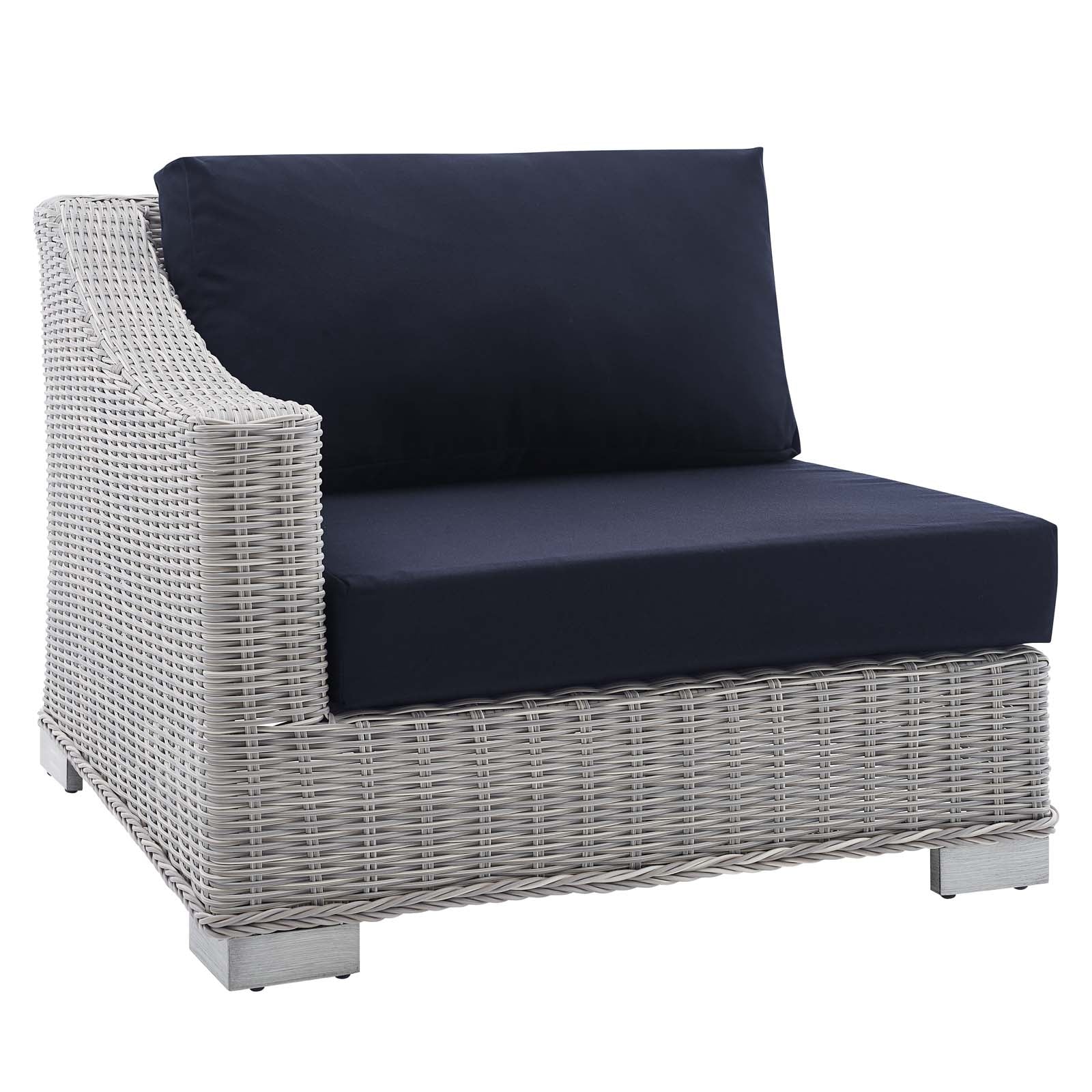Modway Outdoor Conversation Sets - Conway Sunbrella Outdoor Patio Wicker Rattan 5-Piece Sectional Sofa Set Light Gray Navy