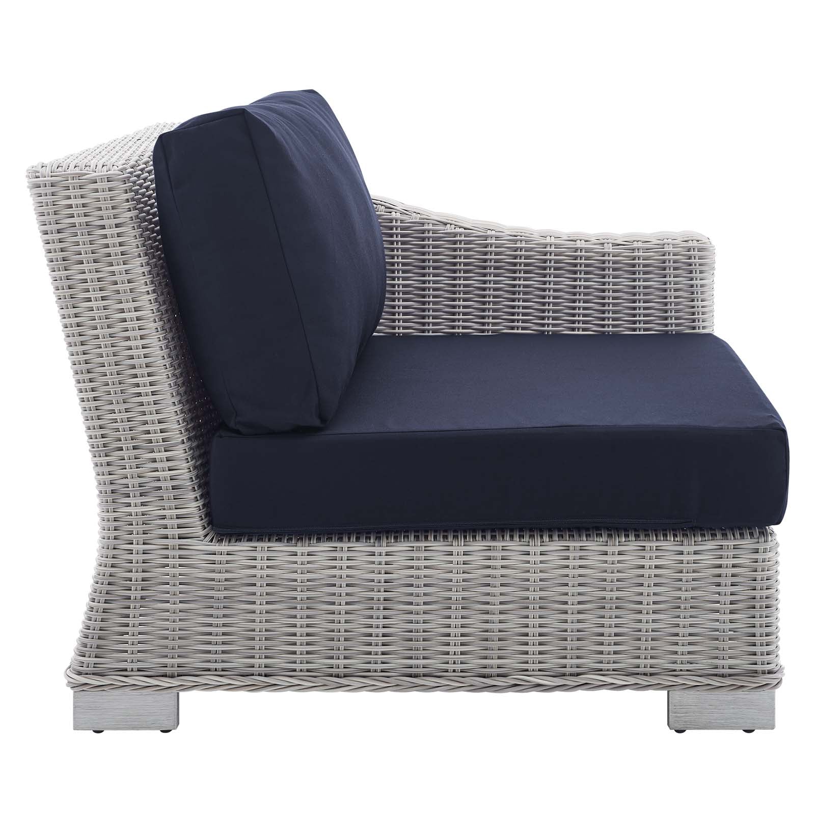 Modway Outdoor Conversation Sets - Conway Sunbrella Outdoor Patio Wicker Rattan 5-Piece Sectional Sofa Set Light Gray Navy