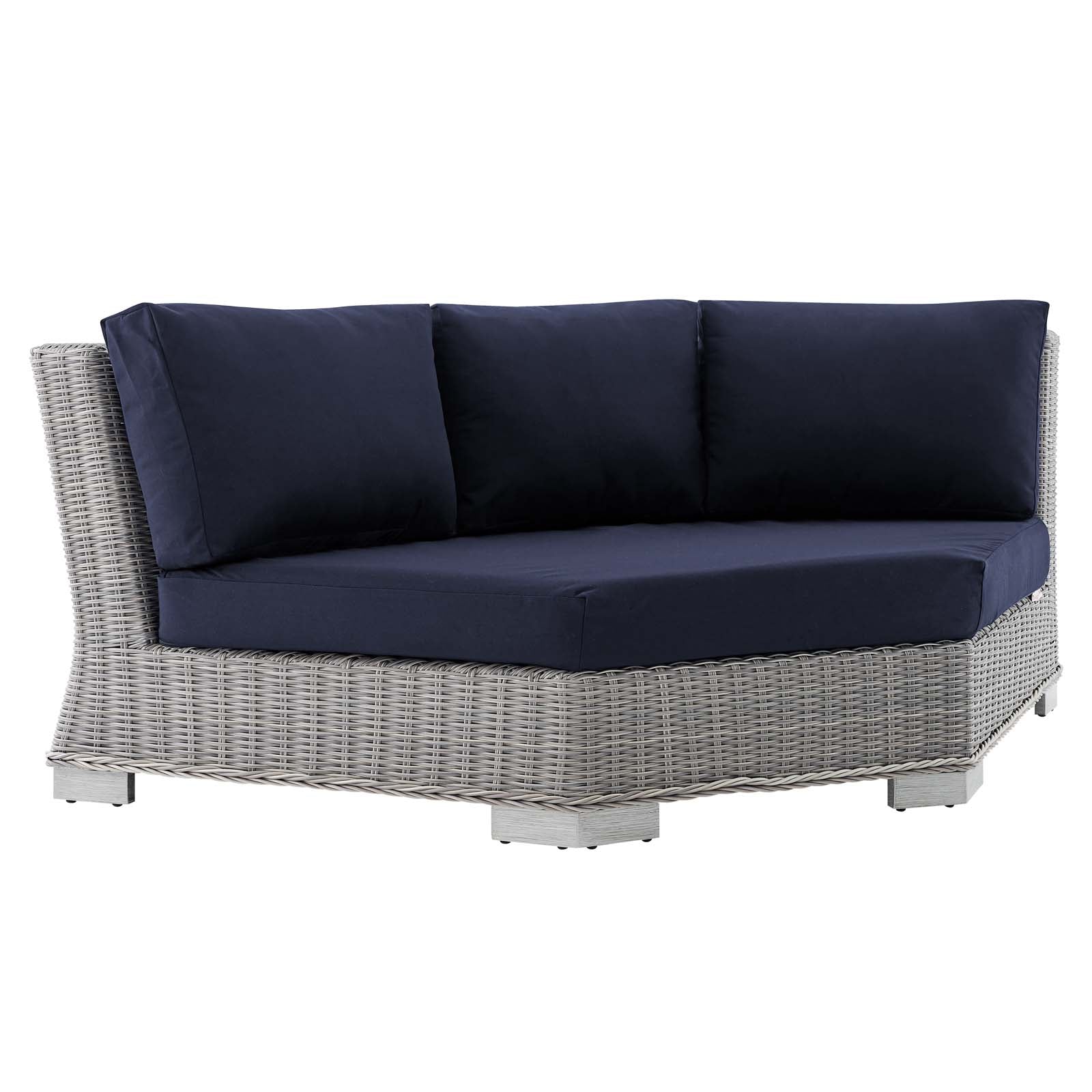 Modway Outdoor Conversation Sets - Conway Sunbrella Outdoor Patio Wicker Rattan 5-Piece Sectional Sofa Set Light Gray Navy