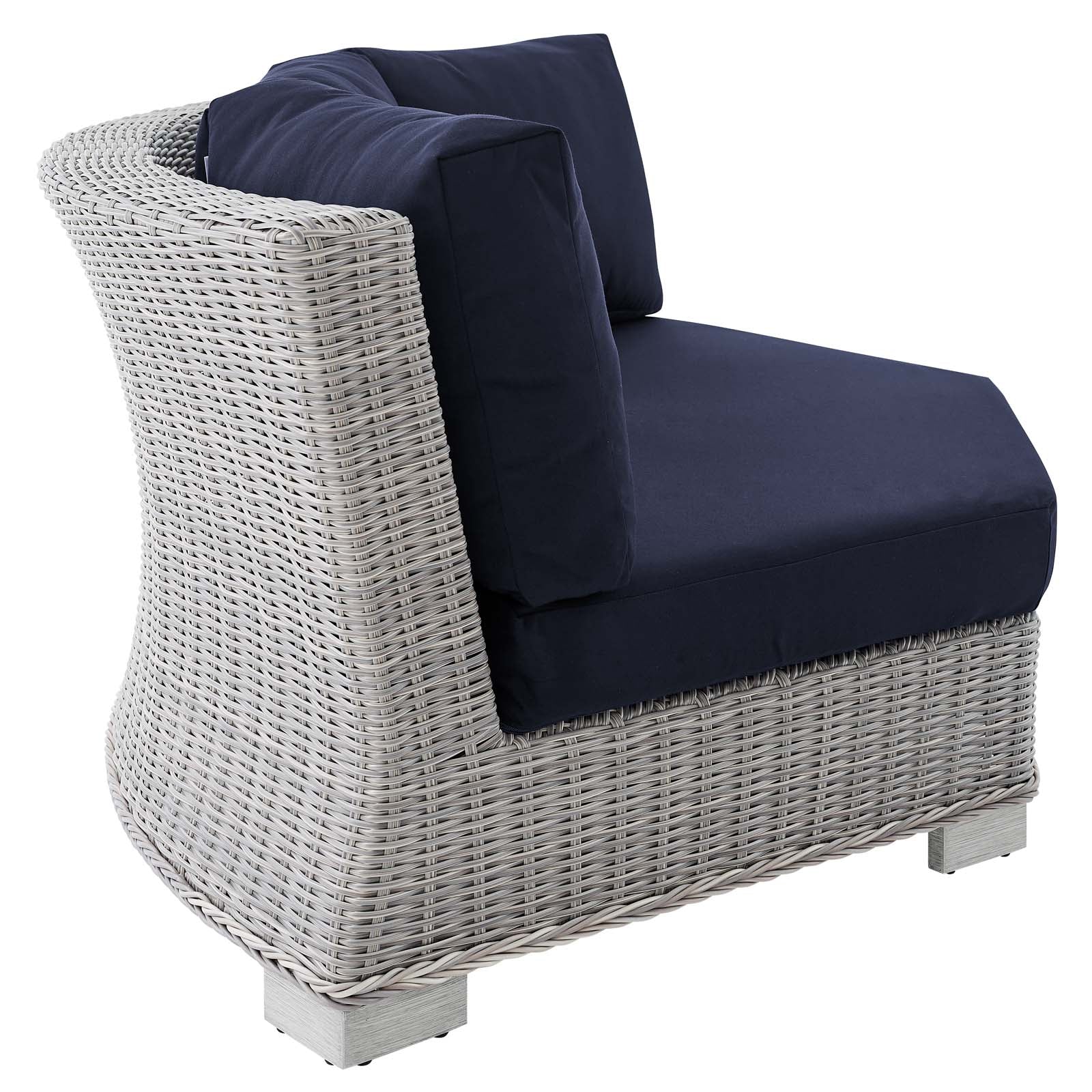 Modway Outdoor Conversation Sets - Conway Sunbrella Outdoor Patio Wicker Rattan 5-Piece Sectional Sofa Set Light Gray Navy