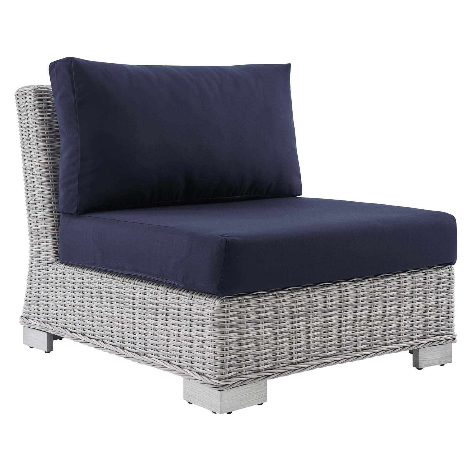 Modway Outdoor Conversation Sets - Conway Sunbrella Outdoor Patio Wicker Rattan 5-Piece Sectional Sofa Set Light Gray Navy