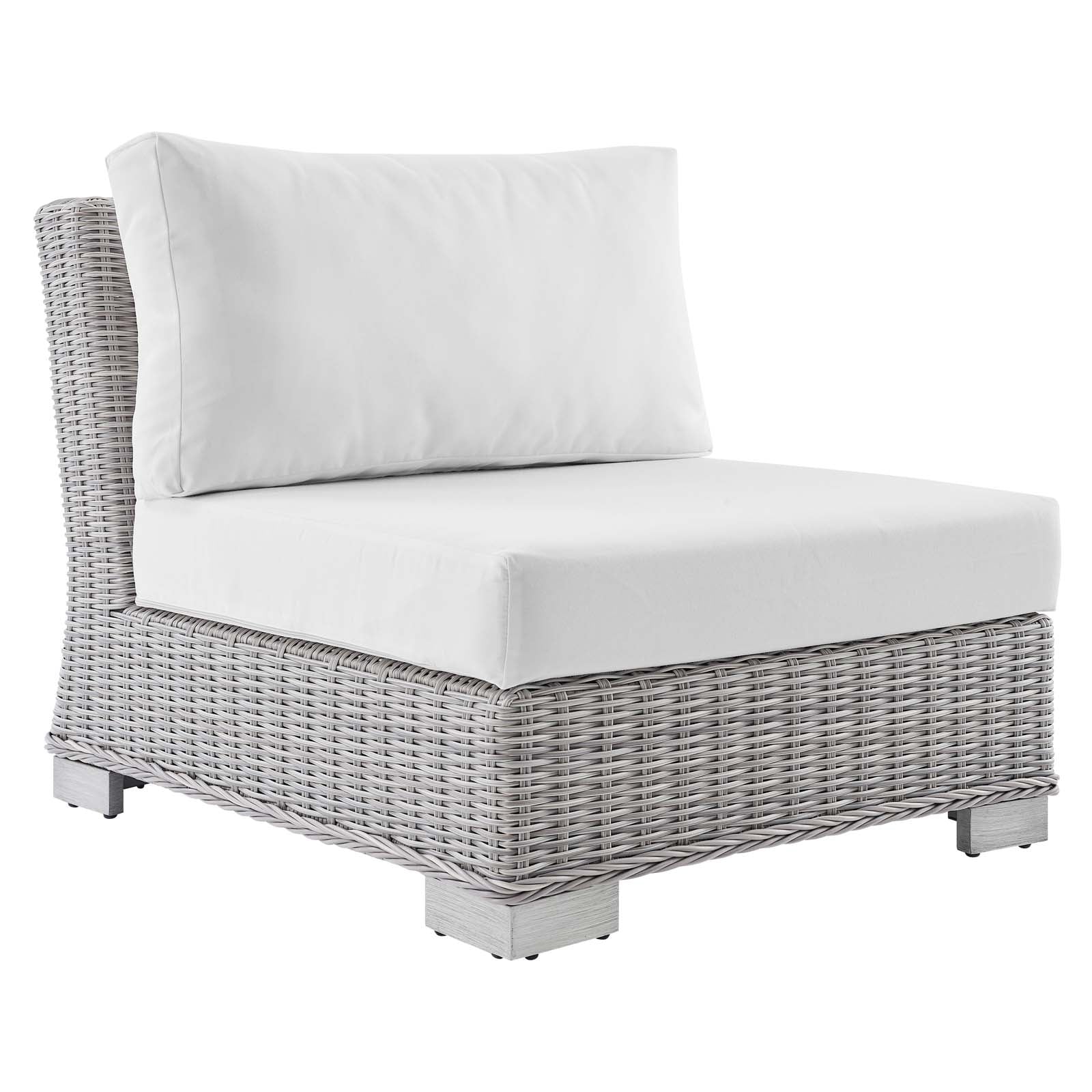 Modway Outdoor Conversation Sets - Conway Sunbrella Outdoor Patio Wicker Rattan 5-Piece Sectional Sofa Set Light Gray White