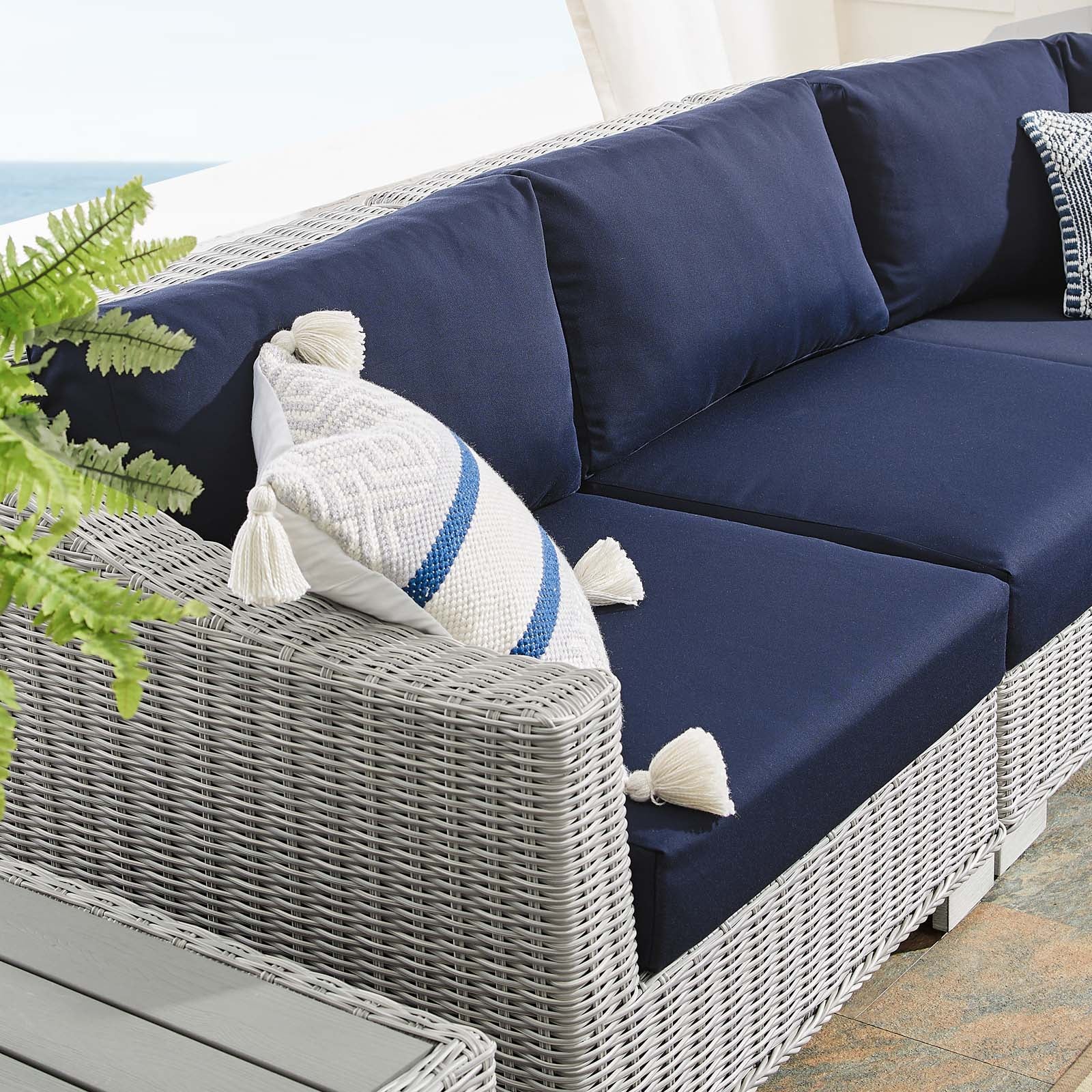 Modway Outdoor Conversation Sets - Conway Sunbrella Outdoor Patio Wicker Rattan 6-Piece Sectional Sofa Set Light Gray Navy