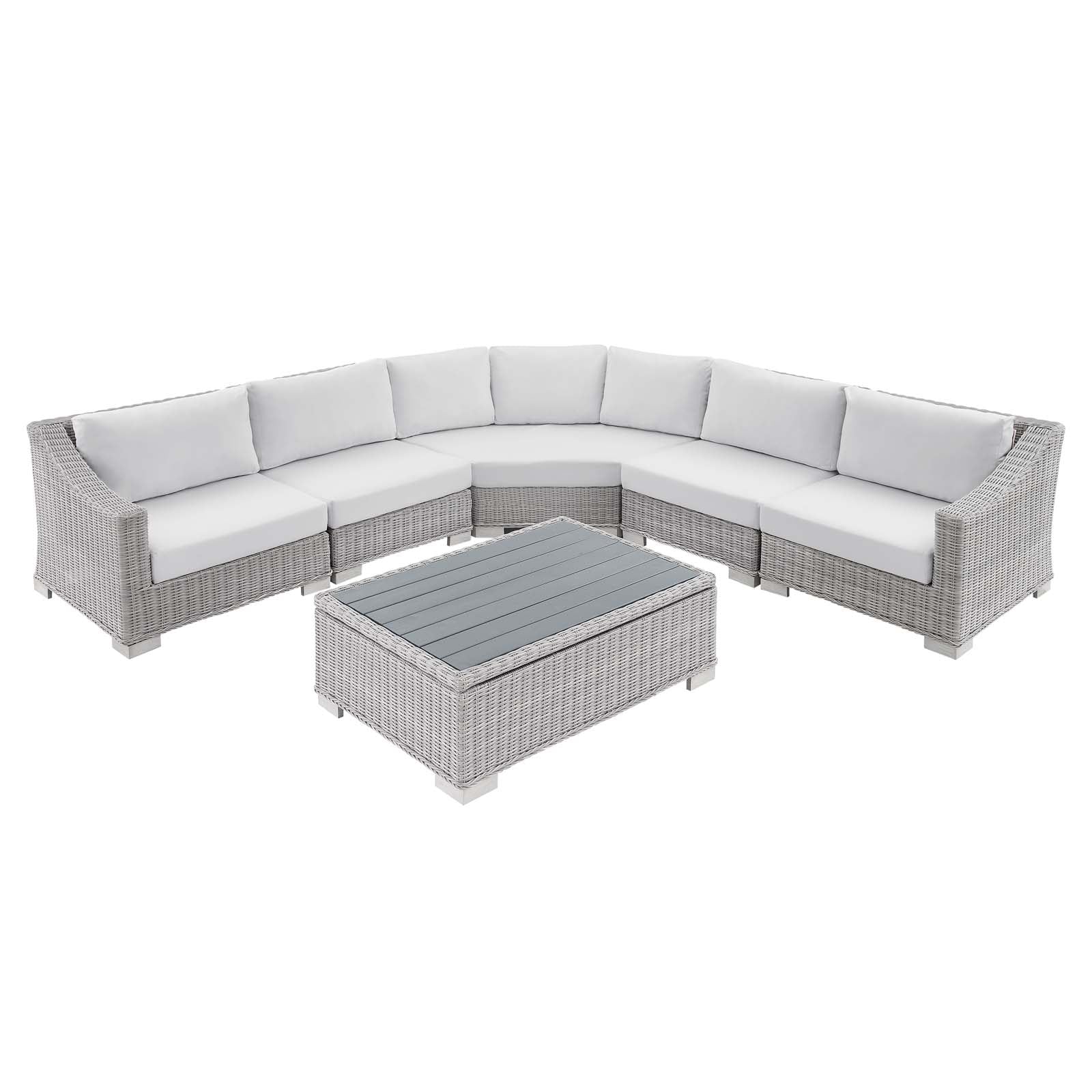 Modway Outdoor Conversation Sets - Conway Sunbrella Outdoor Patio Wicker Rattan 6-Piece Sectional Sofa Set Light Gray White