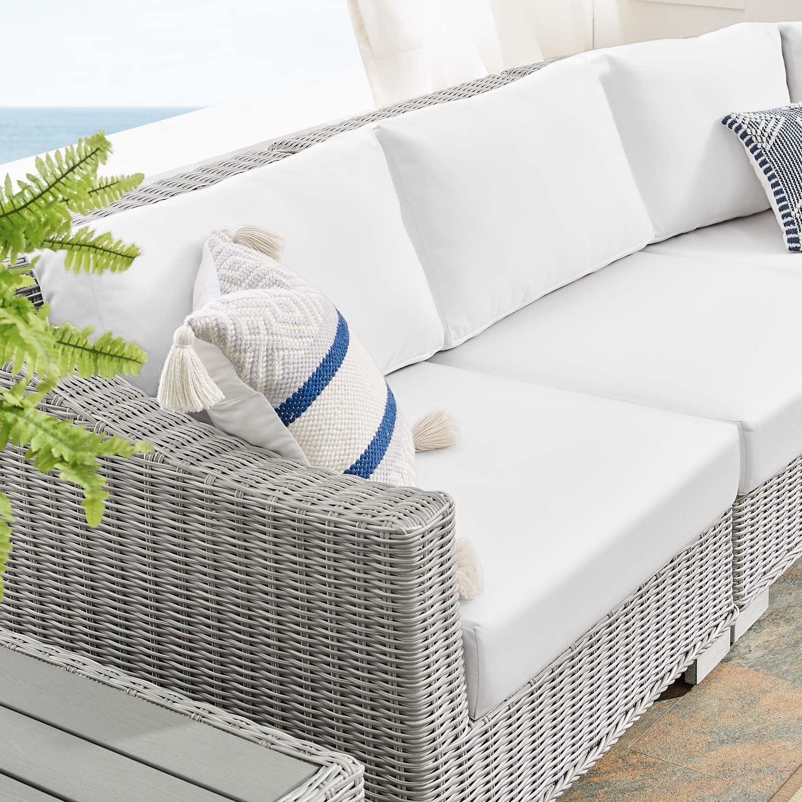 Modway Outdoor Conversation Sets - Conway Sunbrella Outdoor Patio Wicker Rattan 6-Piece Sectional Sofa Set Light Gray White