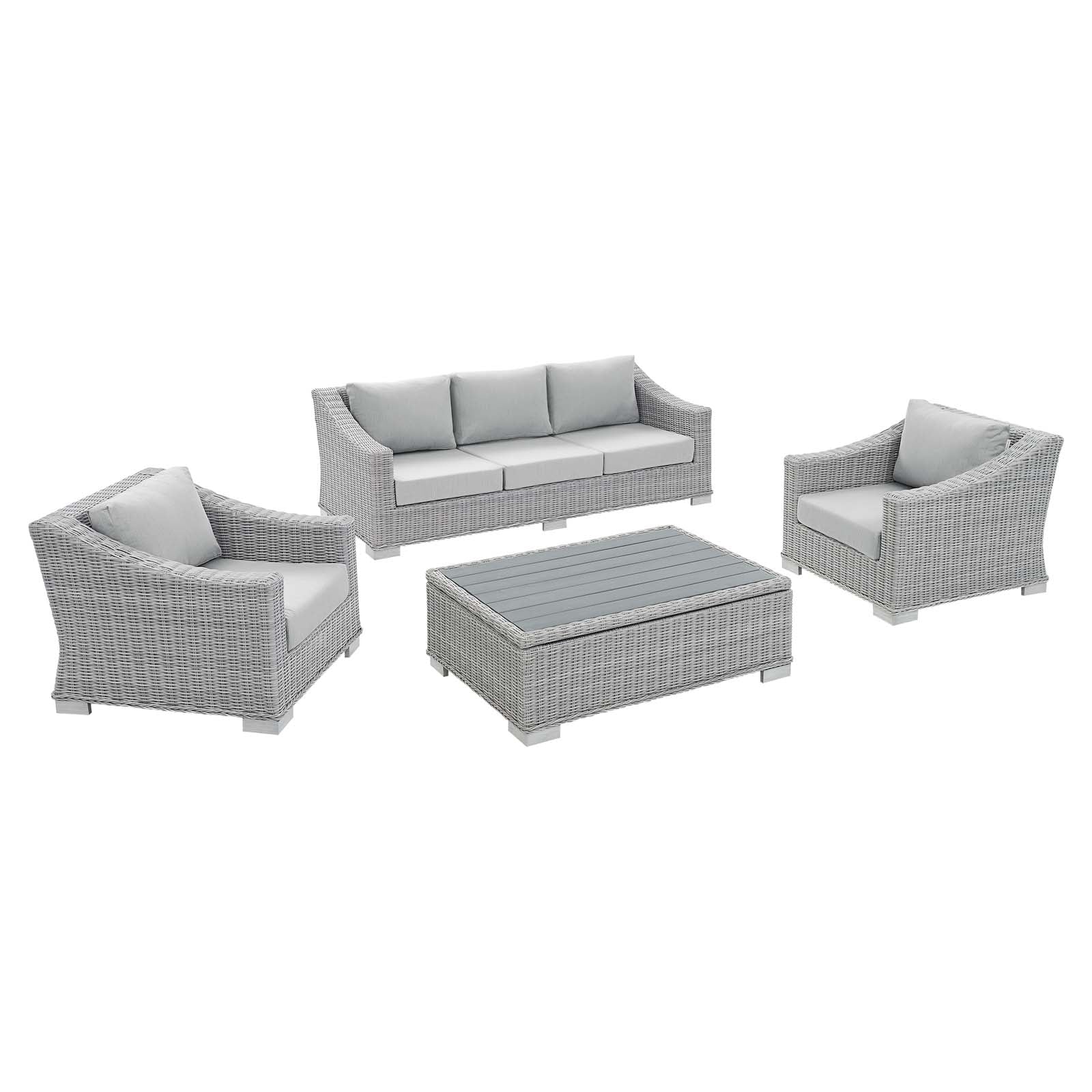 Modway Outdoor Conversation Sets - Conway Sunbrella Outdoor Patio Wicker Rattan 4-Piece Furniture Set Light Gray-EEI-4359-LGR-GRY