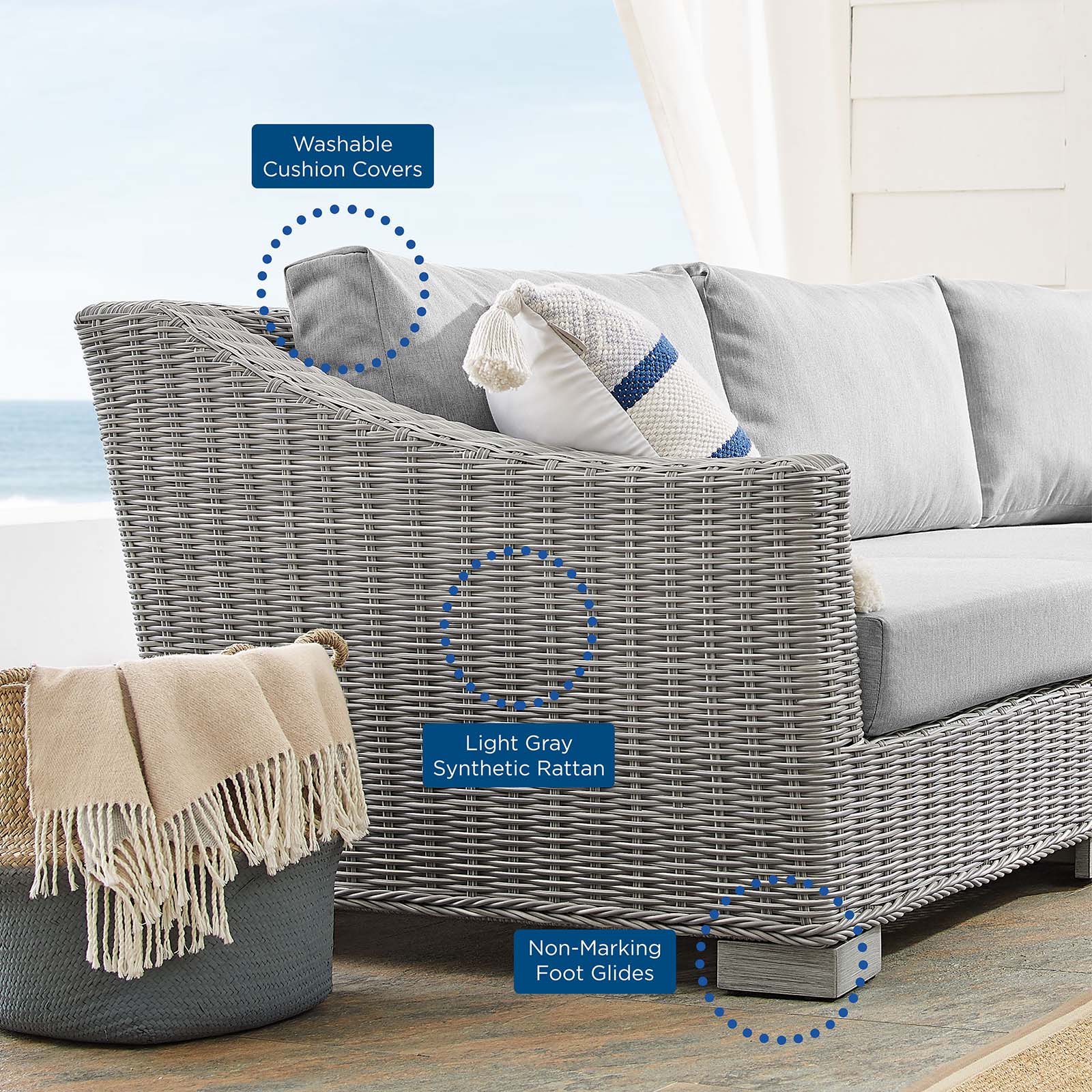 Modway Outdoor Conversation Sets - Conway Sunbrella Outdoor Patio Wicker Rattan 4-Piece Furniture Set Light Gray-EEI-4359-LGR-GRY
