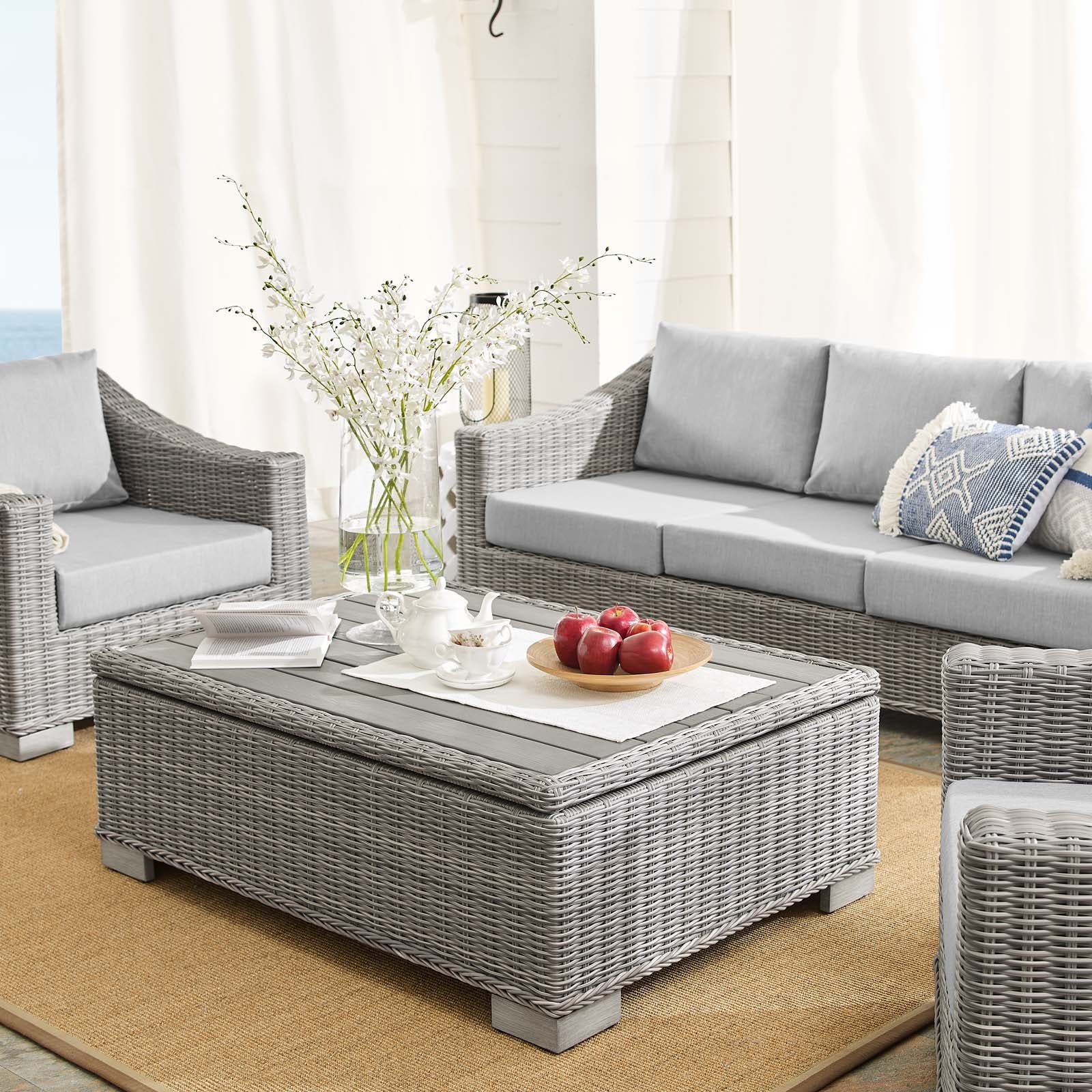 Modway Outdoor Conversation Sets - Conway Sunbrella Outdoor Patio Wicker Rattan 4-Piece Furniture Set Light Gray-EEI-4359-LGR-GRY