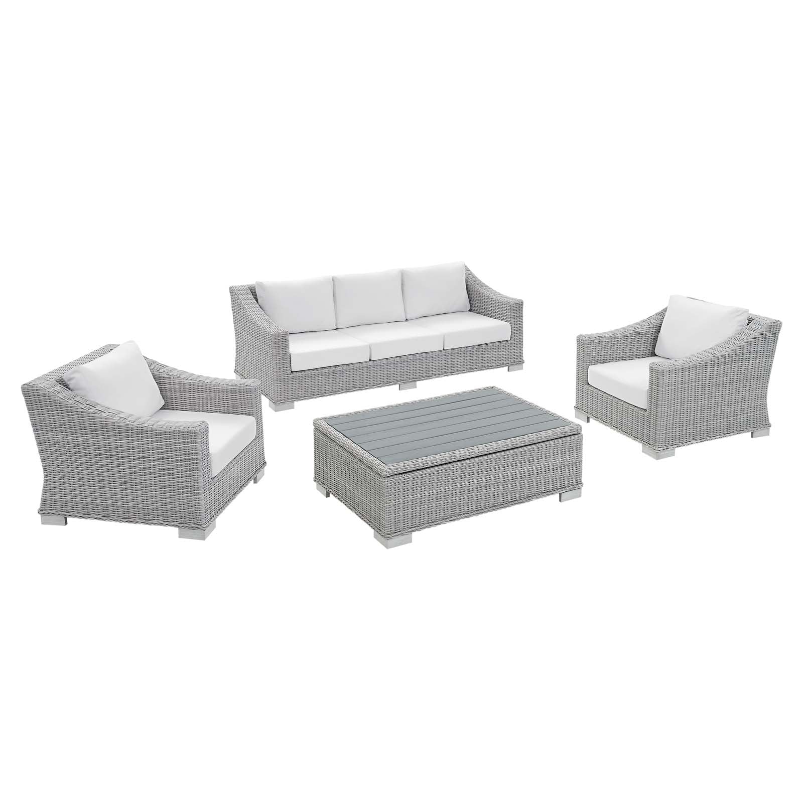 Modway Outdoor Conversation Sets - Conway Sunbrella Outdoor Patio Wicker Rattan 4-Piece Furniture Set Light Gray White