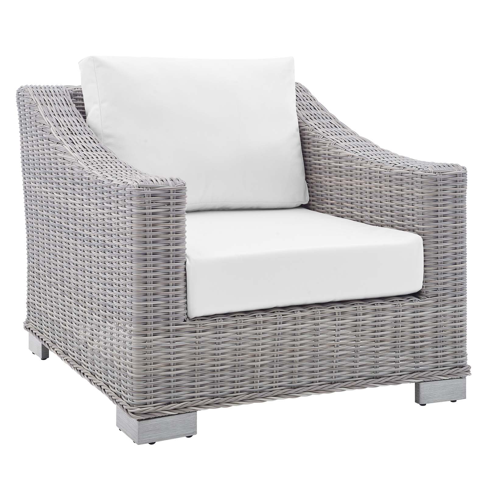 Modway Outdoor Conversation Sets - Conway Sunbrella Outdoor Patio Wicker Rattan 4-Piece Furniture Set Light Gray White